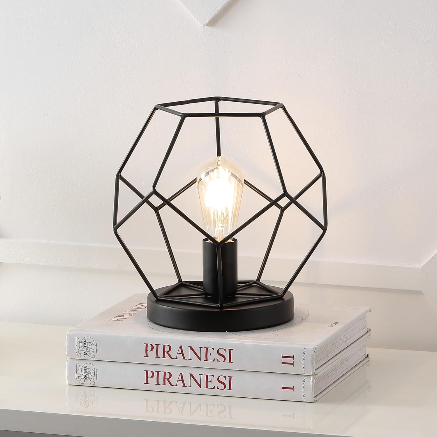 JONATHAN Y 10" Black Geometric Table Lamp, Midcentury Modern Metal Desk Lamp for Living Room Bedroom, White Marble Base, Glam Bedside Nightstand Light with LED Bulb (JYL1047B)