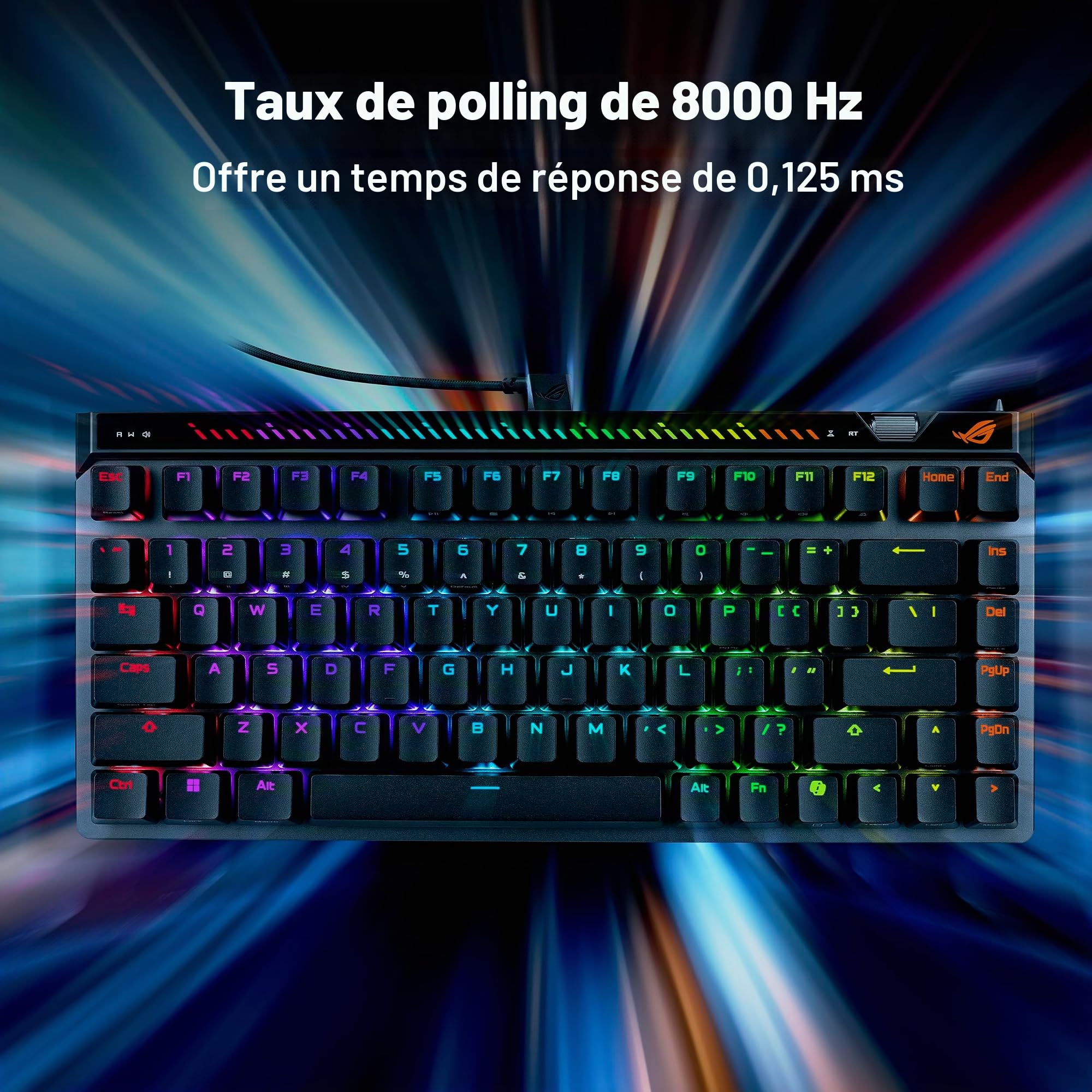 ASUS ROG Falchion Ace 75 HE - Clavier Gaming avec switches magnétiques ROG HFX V2 Hot-Swap, Rapid Trigger, molette de sensibilité, 8K Polling Rate, Amortissement à 6 Couches, AZERTY