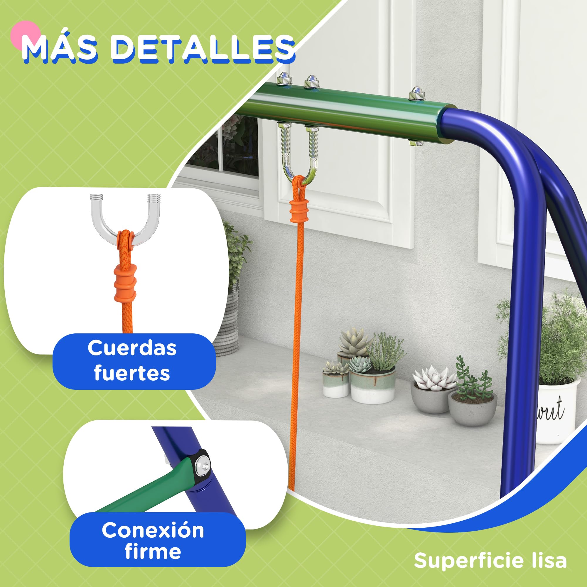 Outsunny Columpio Infantil Columpio para Niños de 3-8 Años con 2 Sillas Resistente a los Rayos UV y Soporte de Metal Carga 90 kg para Patio Jardín Multicolor