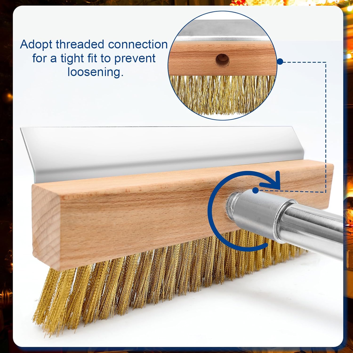 Pizza Oven Brush with Scraper and 4 Sections Detachable Long Rod and Scraper-Oven Brush for Removing Deep Burned-On Residue | Ideal for Pizza Shelf & Large Grills and Pizza Oven Accessories
