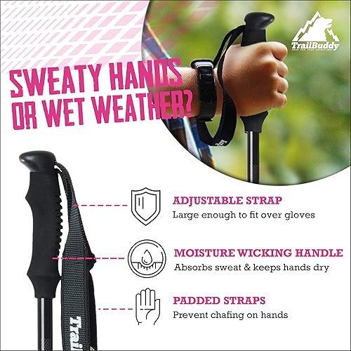 Miniatura 4 de TrailBuddy Bastones de senderismo plegables para niños, paquete de 2 bastones de senderismo para senderismo, camping y mochilero, bastones de