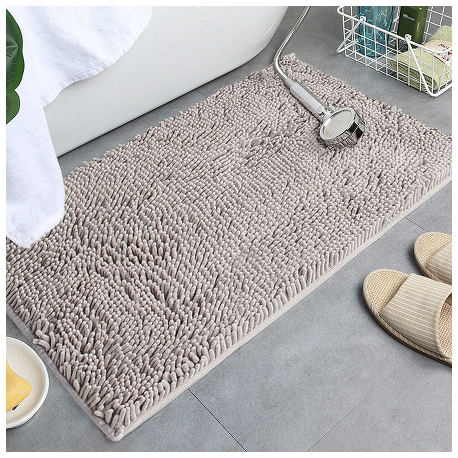 Tapis chenille gris ultra absorbant pour salle de bain