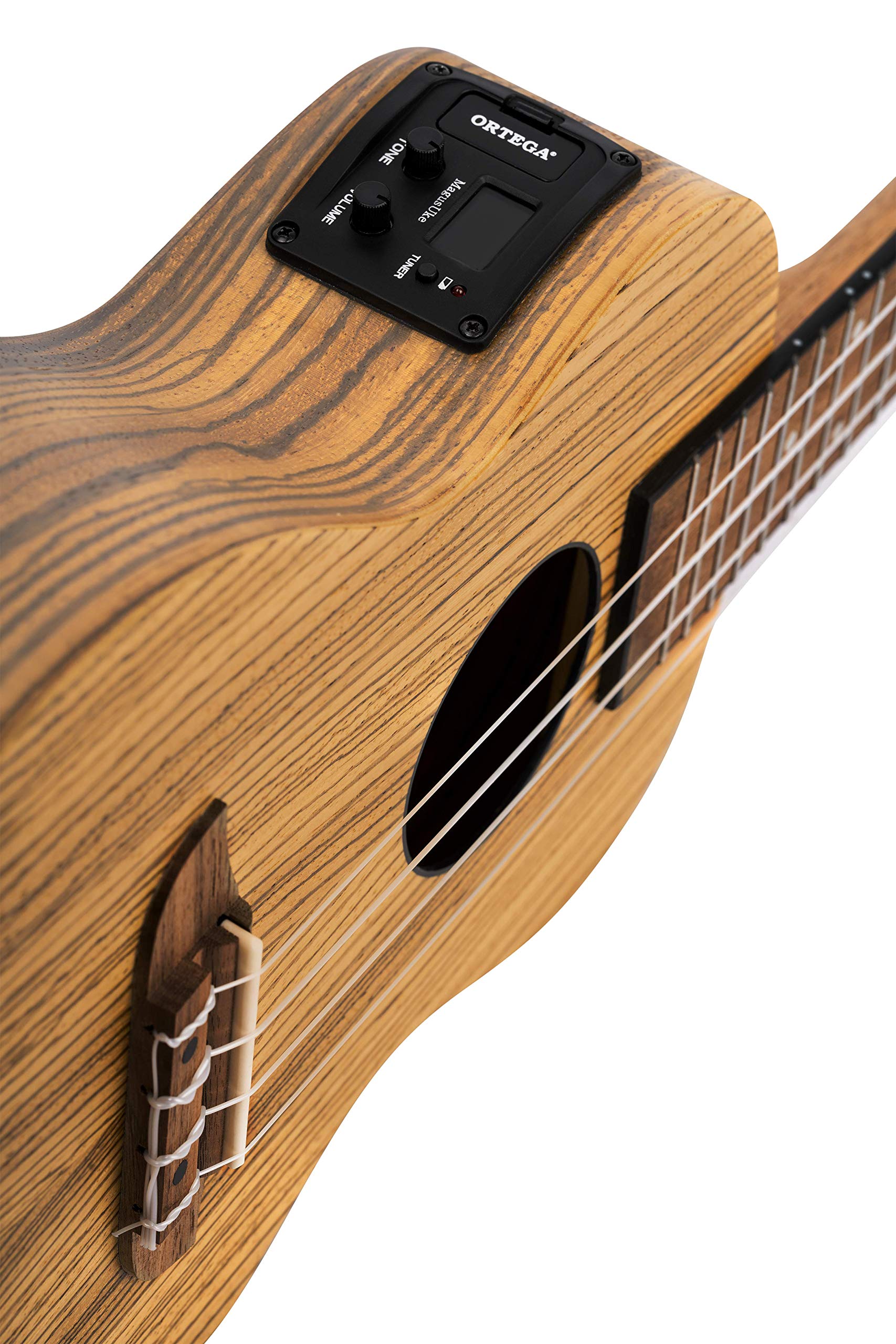 Ortega Guitars Konzert Ukulele Elektro-Akustisch – Timber Series – Inklusive Gigbag – Zebrano, Natur (RFU11ZE)