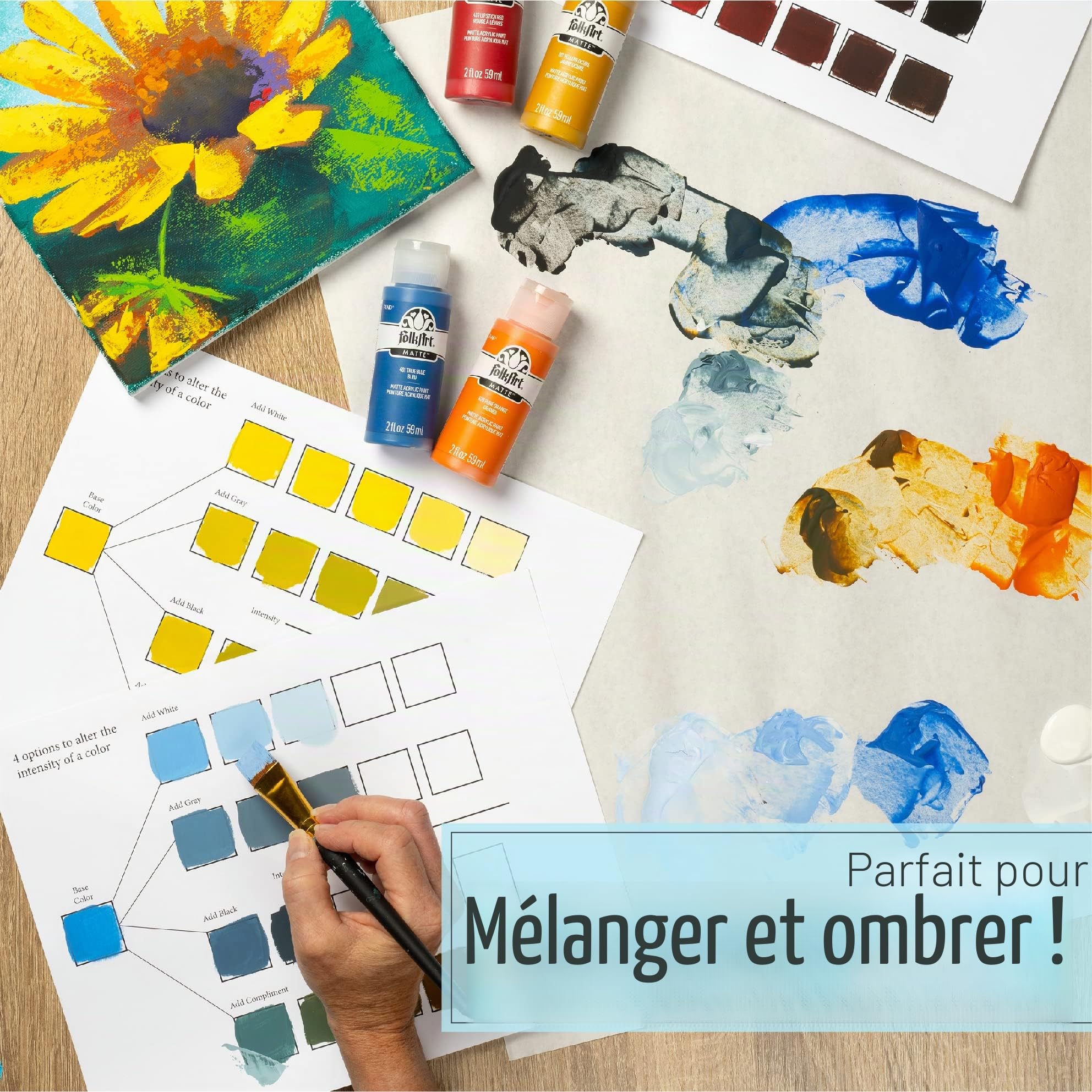 FolkArt 99445 Lot de 24 flacons de peinture acrylique avec 10 pinceaux, 56,7 g, les couleurs peuvent varier
