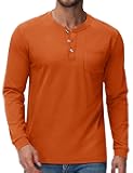 Mens Henley Long Sleeve Shirts Cotton Pocket Button T Shirts Casual Lightweight Plain Tops Fall Basic Tee