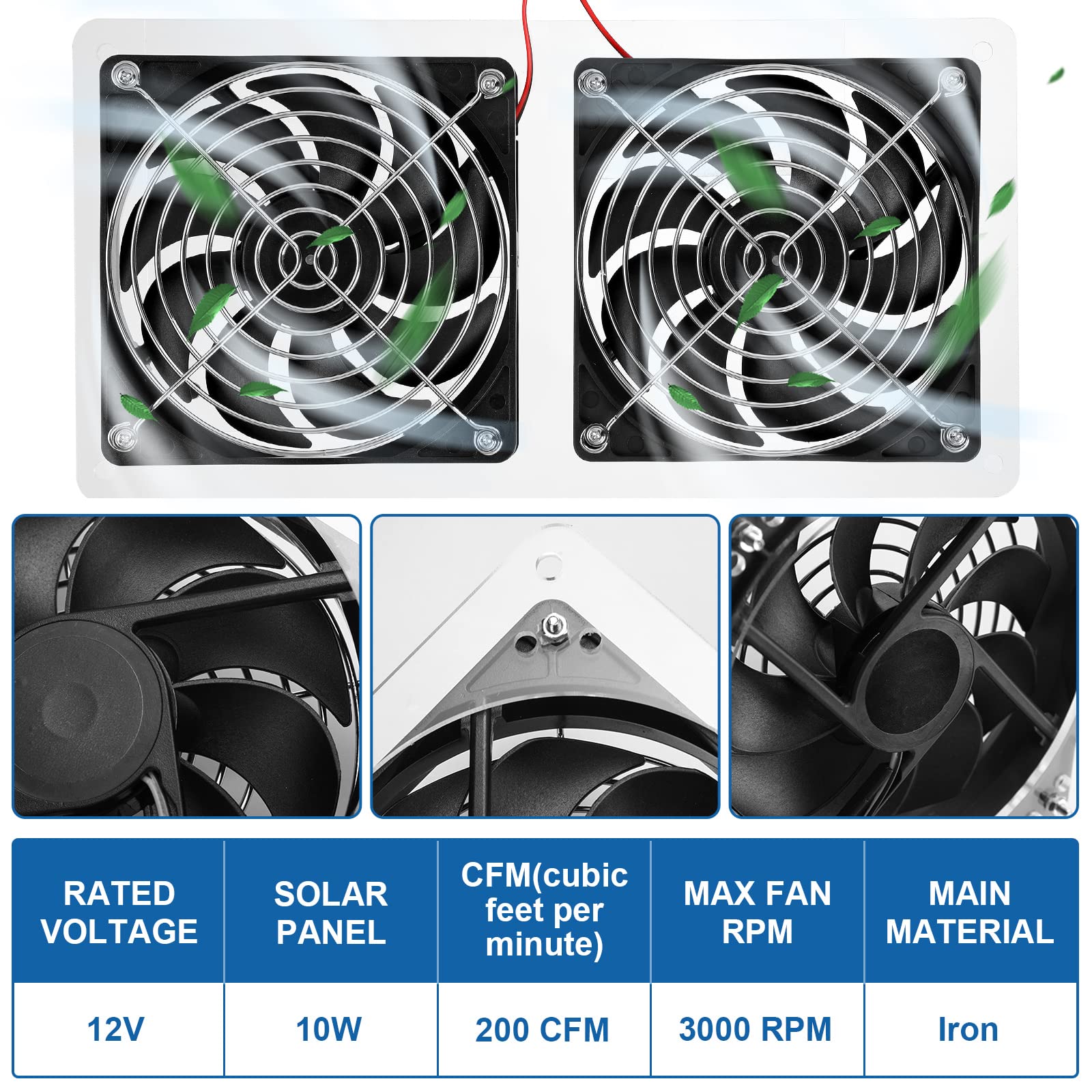 Kit De Ventilador Solar 10W 12V Con Panel Impermeable IP67 - Doble Ventilador De Escape Portátil Para Exteriores, Invernaderos Y Mascotas