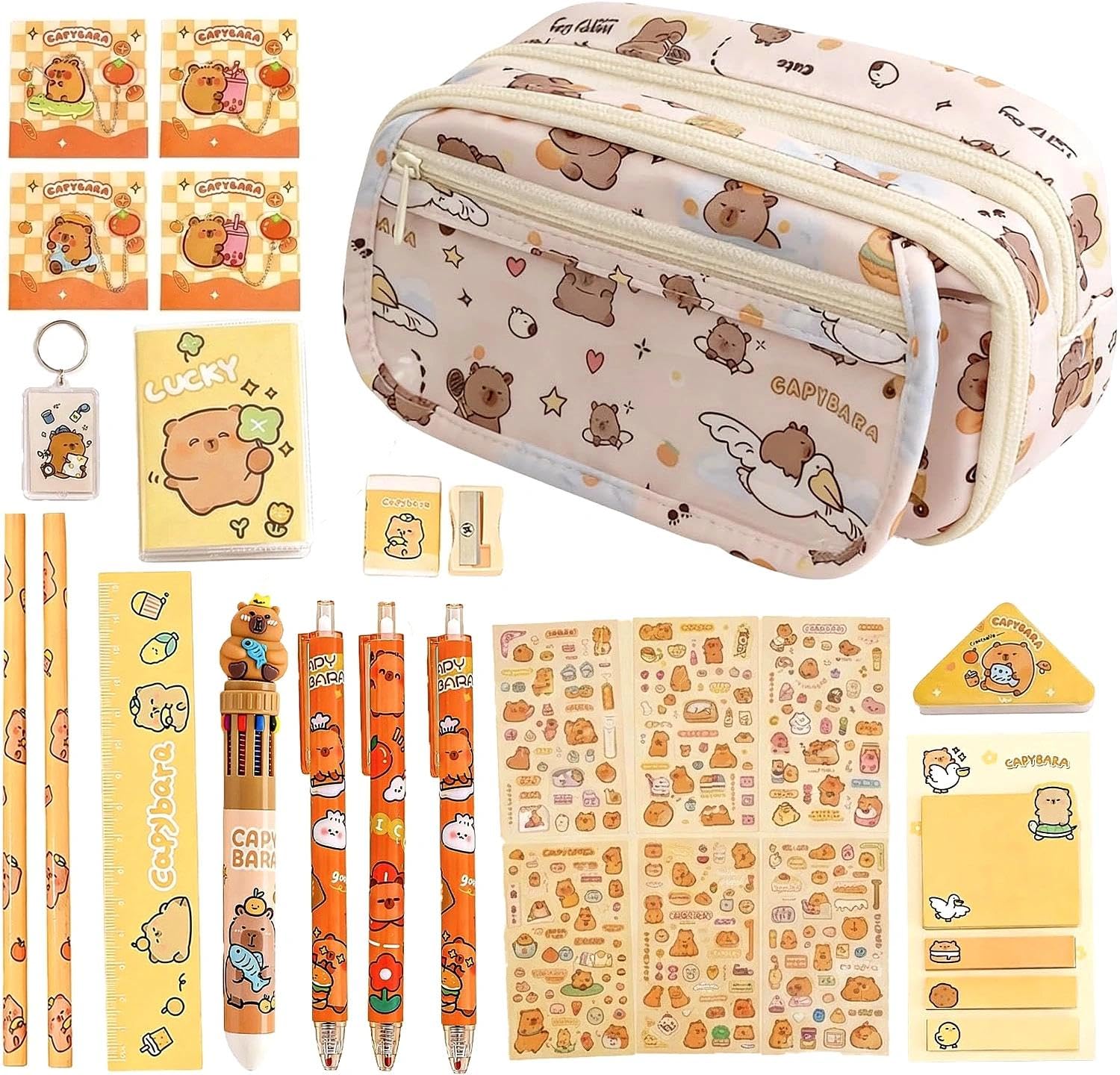 24PCS Capybara Pencil Case, Capybara Stationery, Capybara Stationery Set