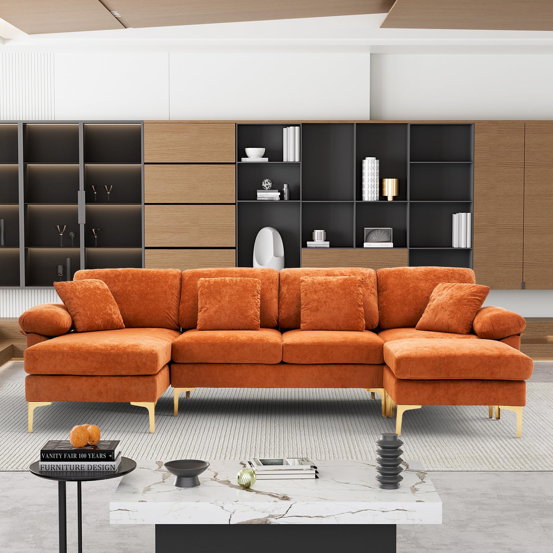 OUYESSIR orange velvet sectional sofa