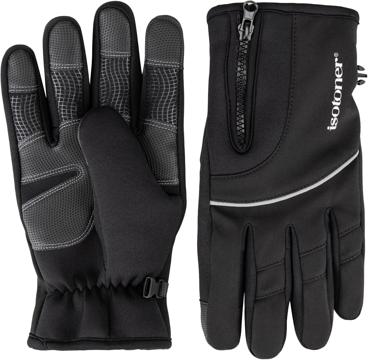 isotoner mens Water Repellent Lined Neoprene Grip Touchscreen Gloves With Zipper