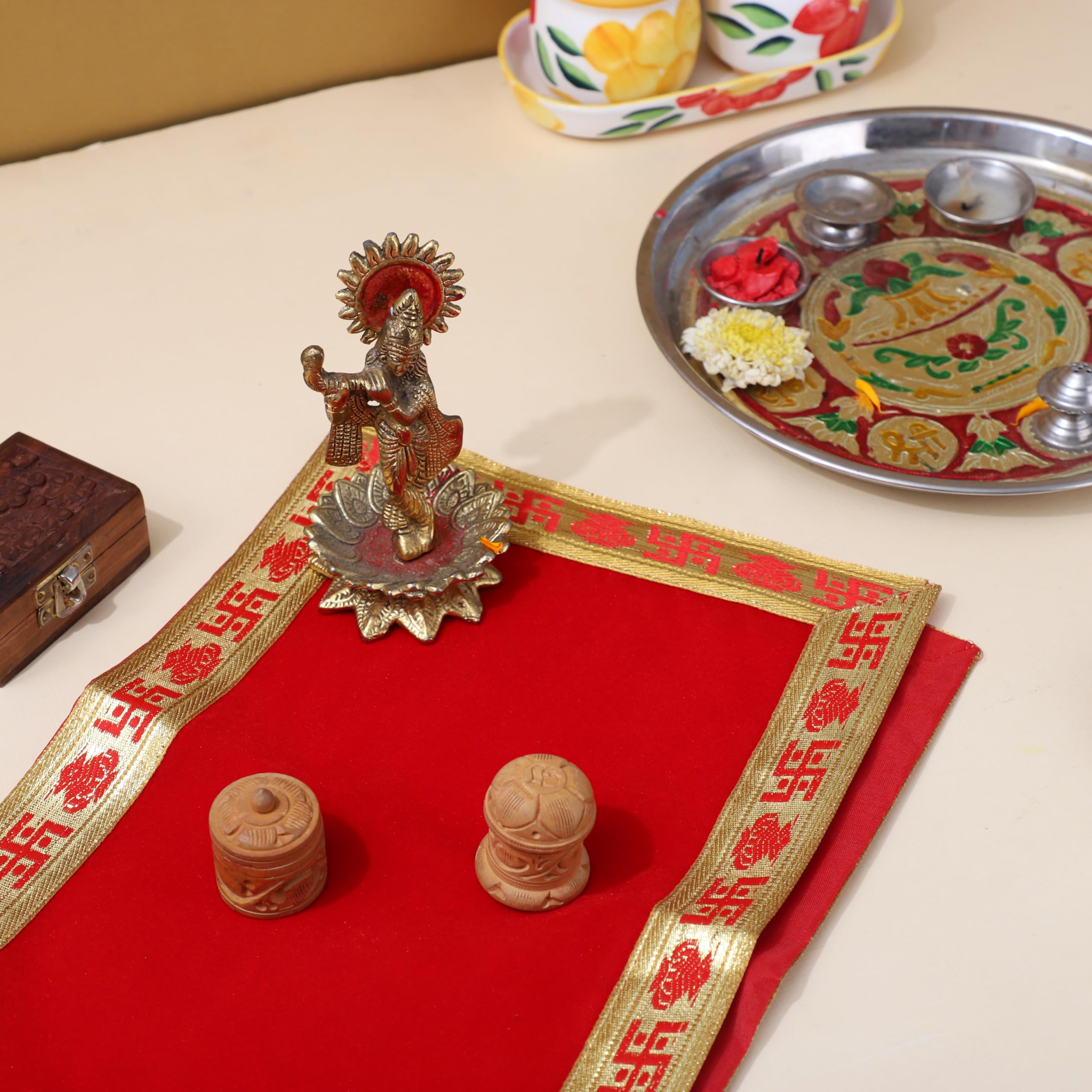 Aasan Velvet baithak Assan Big Large Plain Velvet Pooja rumal Aasan Cloth/Chowki Kapda for Puja Table use for Puja Cloth Home Mandir Temple Item for Decoration (Red, 40/20 inches) 1