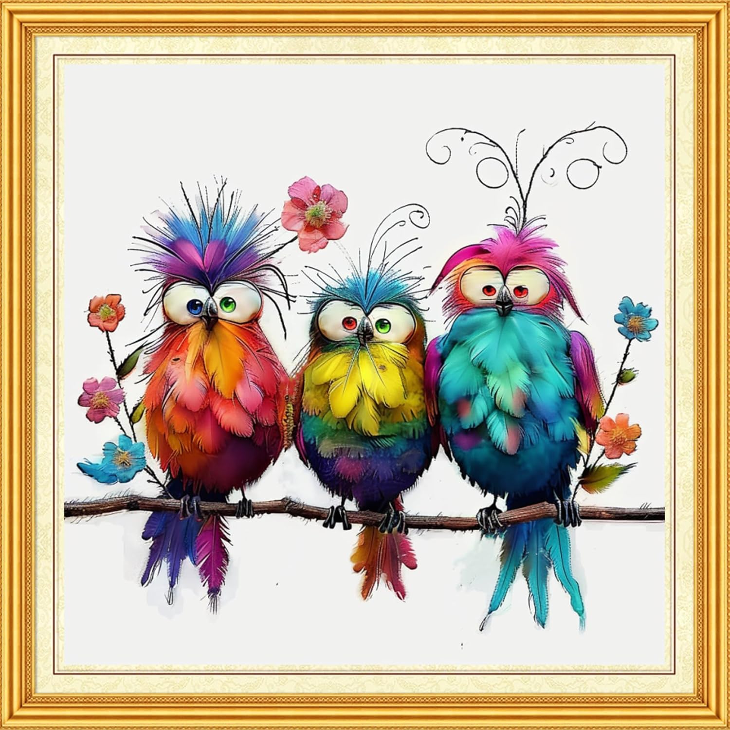 Dimxvean Stamped Cross Stitch Kits,CrossStitch Kits for Adults Beginners,Embroidery Kits Full Range of Cross Stitch Stamped Kits Needlepoint Kits Cross-Stitch Patterns-Three colorful birds 18x18 inchs