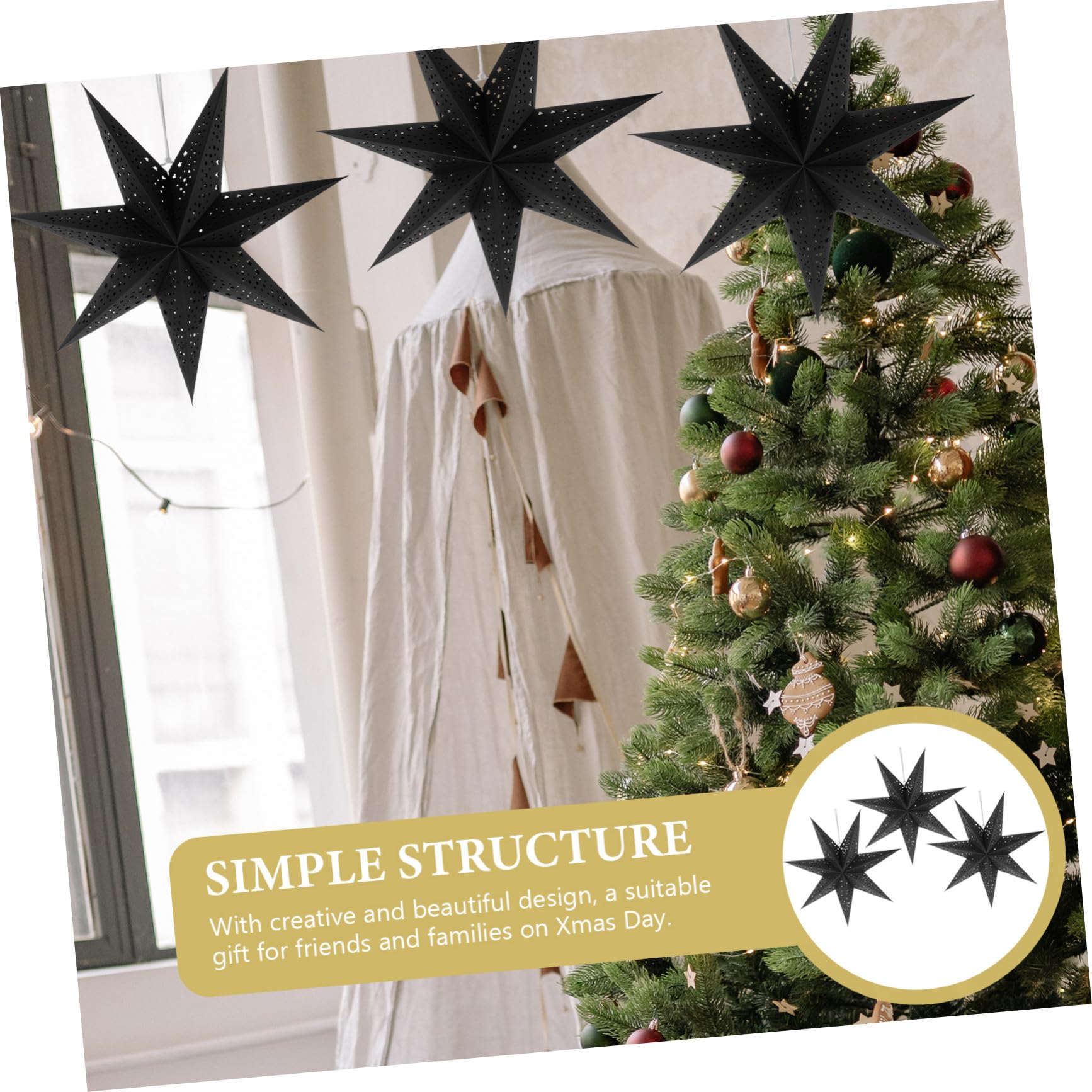 3 Pièces Abat-jour Étoile Papier pour Décoration Lumineuse Noël Lampe Suspendue Creuse Sept Branches Décoration Festive Intérieure pour Fête