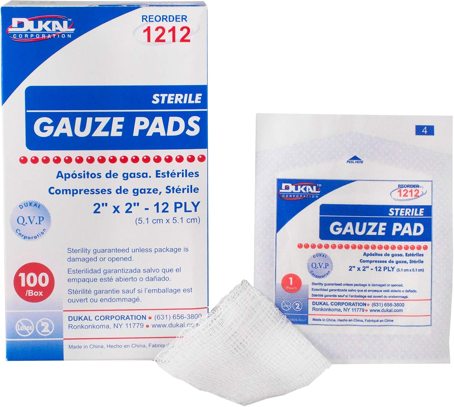 Algodón estéril Dukal, compresa de gasa de 2" x 2", 12 capas (caja de 100 unidades) miniatura 1