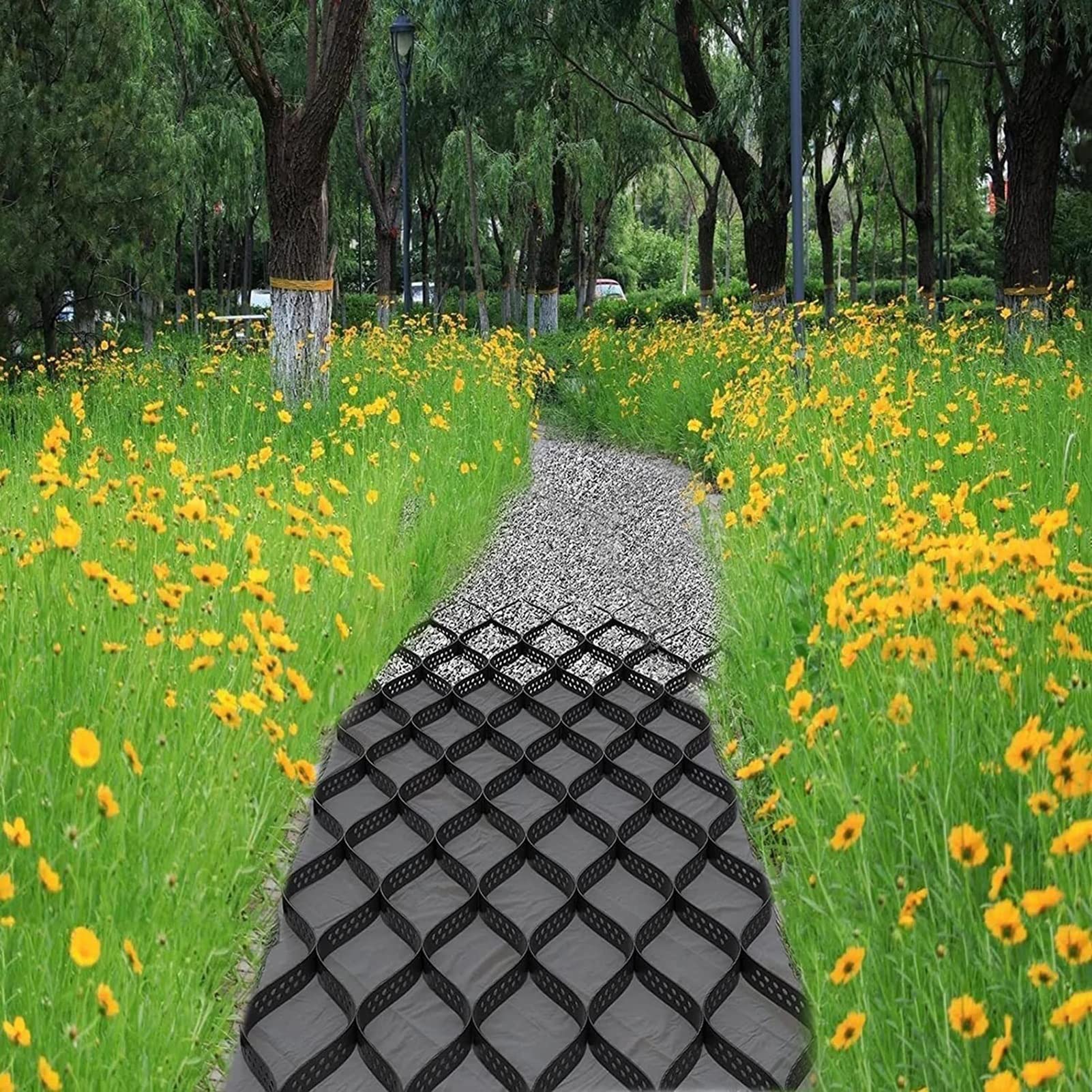 Rejilla estabilizadora de grava de jardín, rejillas de suelo de polietileno cortables para senderos y trabajos de subsuelo, solución de paisajismo de 1 m x 2 m