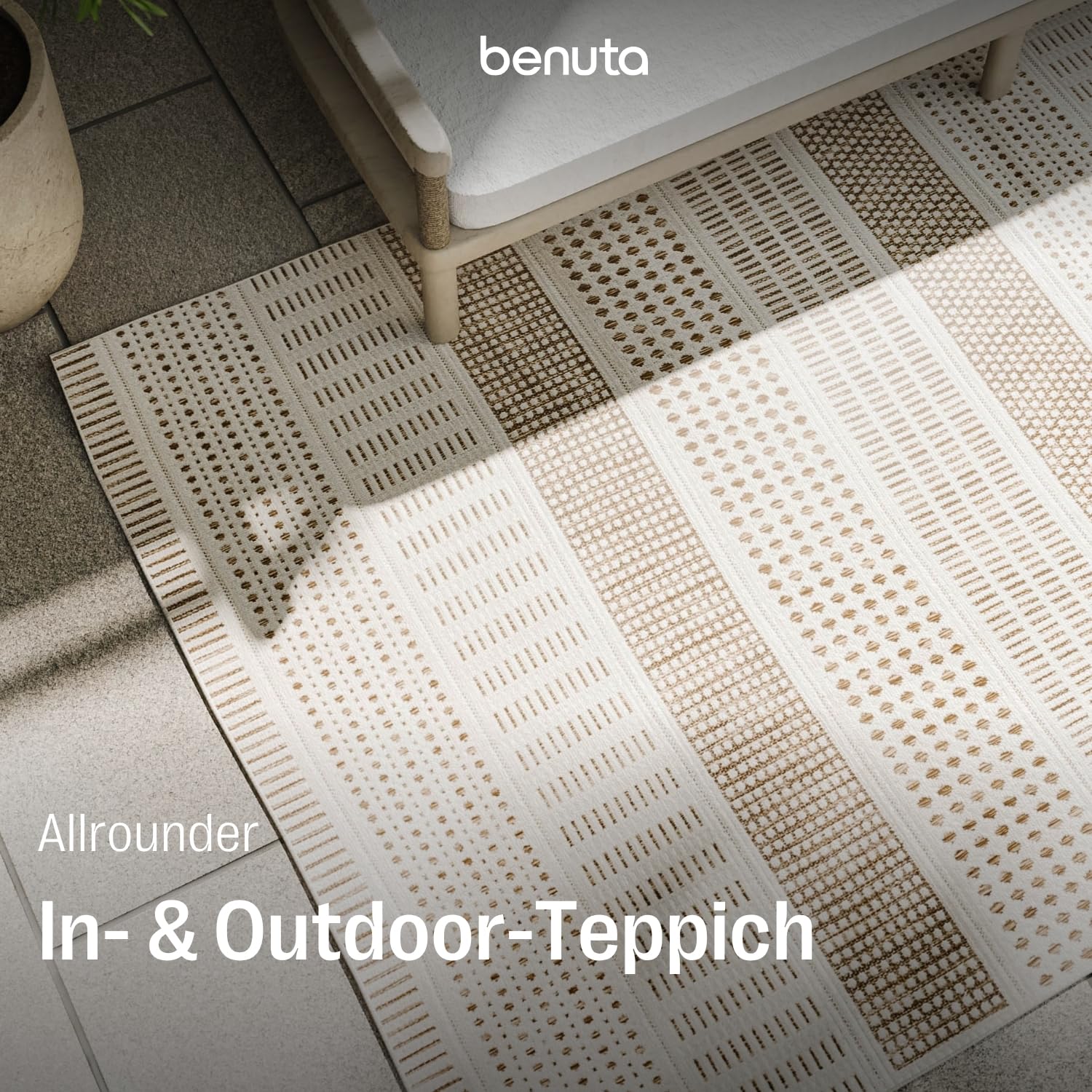 benuta Basic In- & Outdoor Teppich Kaleo - Beige 160x230 cm - Geometrische Muster - Wetterfest & UV-beständig für Balkon, Terrasse, Garten, Küchenteppich & Wohnzimmerteppich - Leicht zu Reinigen