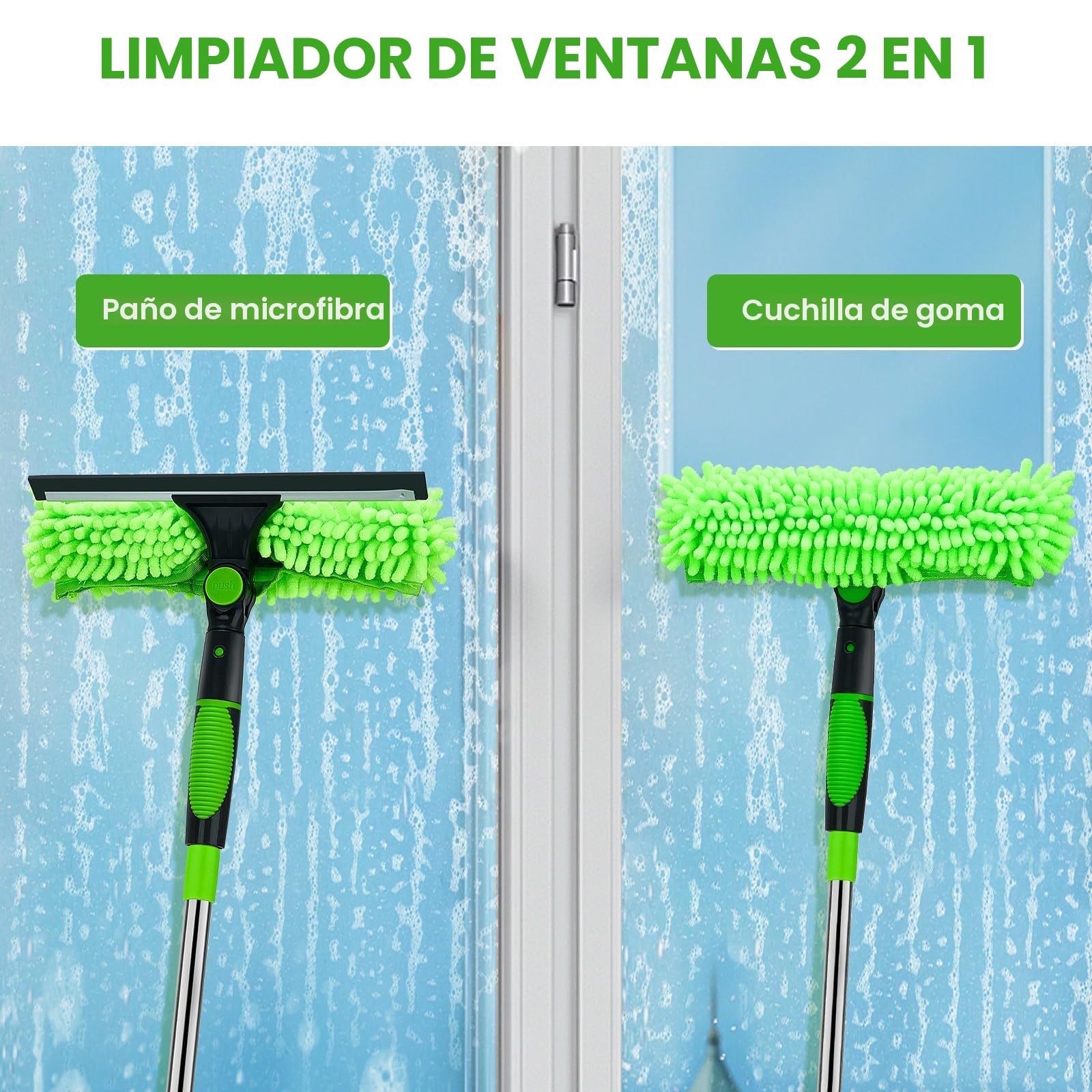 4,5m Ajustables Palo Telescopico Limpieza, Limpiacristales Telescopico con Limpiaparabrisas De Silicona Y Cepillo De Microfibra, Plumero Telescopico Extensible, para La Limpieza De Ventanas De Vidrio
