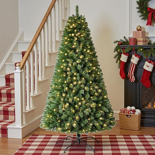 Vista 6 de Árbol de Navidad preiluminado de 6 pies, árbol de Navidad de abeto artificial con 600 puntas de ramas de PVC y 250 luces LED blancas cálidas, fácil