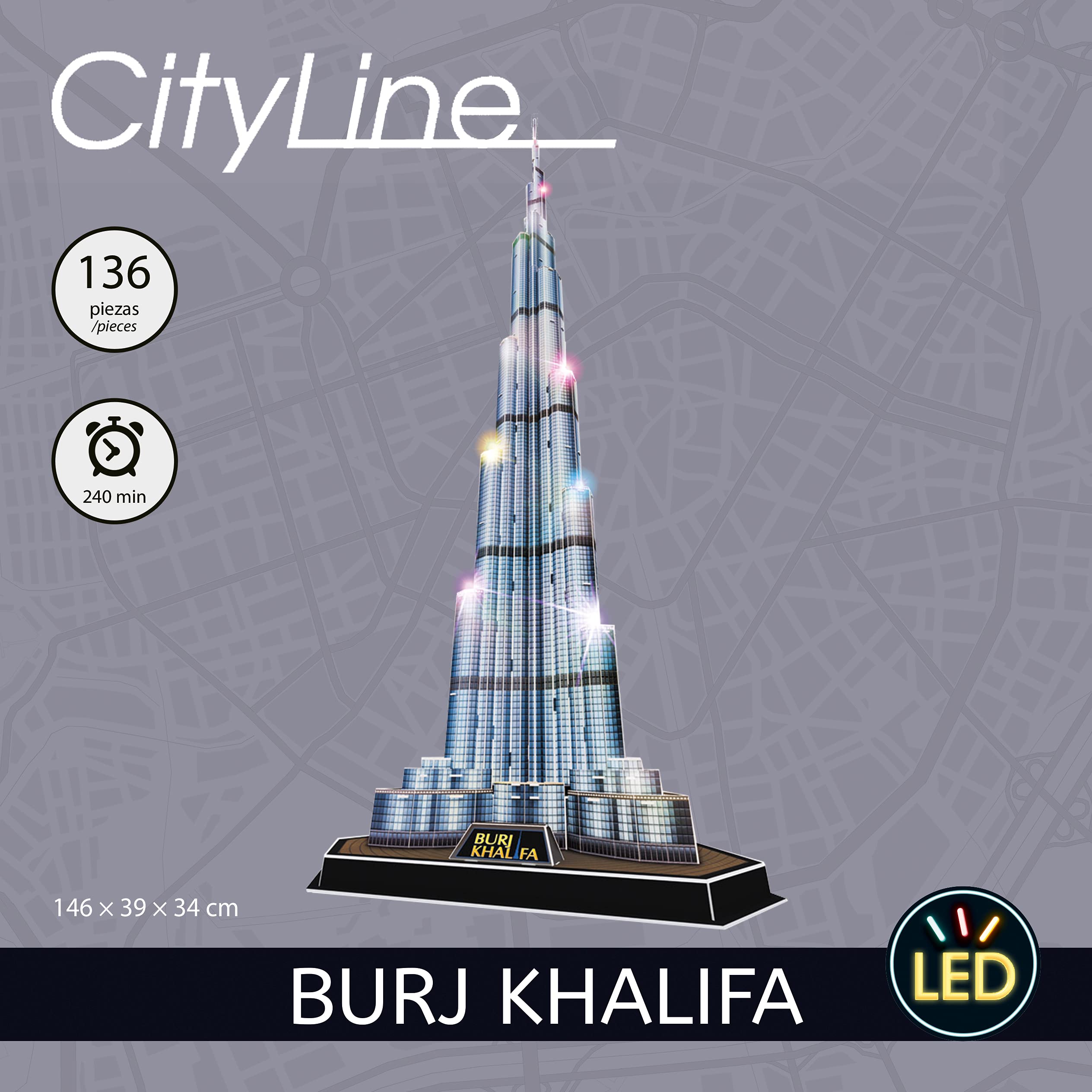 Puzzle 3D - Burj Khalifa LED | Maquette A Construire | Puzzles 3D Adulte Et Puzzle 3D Enfant 8 Ans | Maquette Jouet Enfant | 136 Pièces