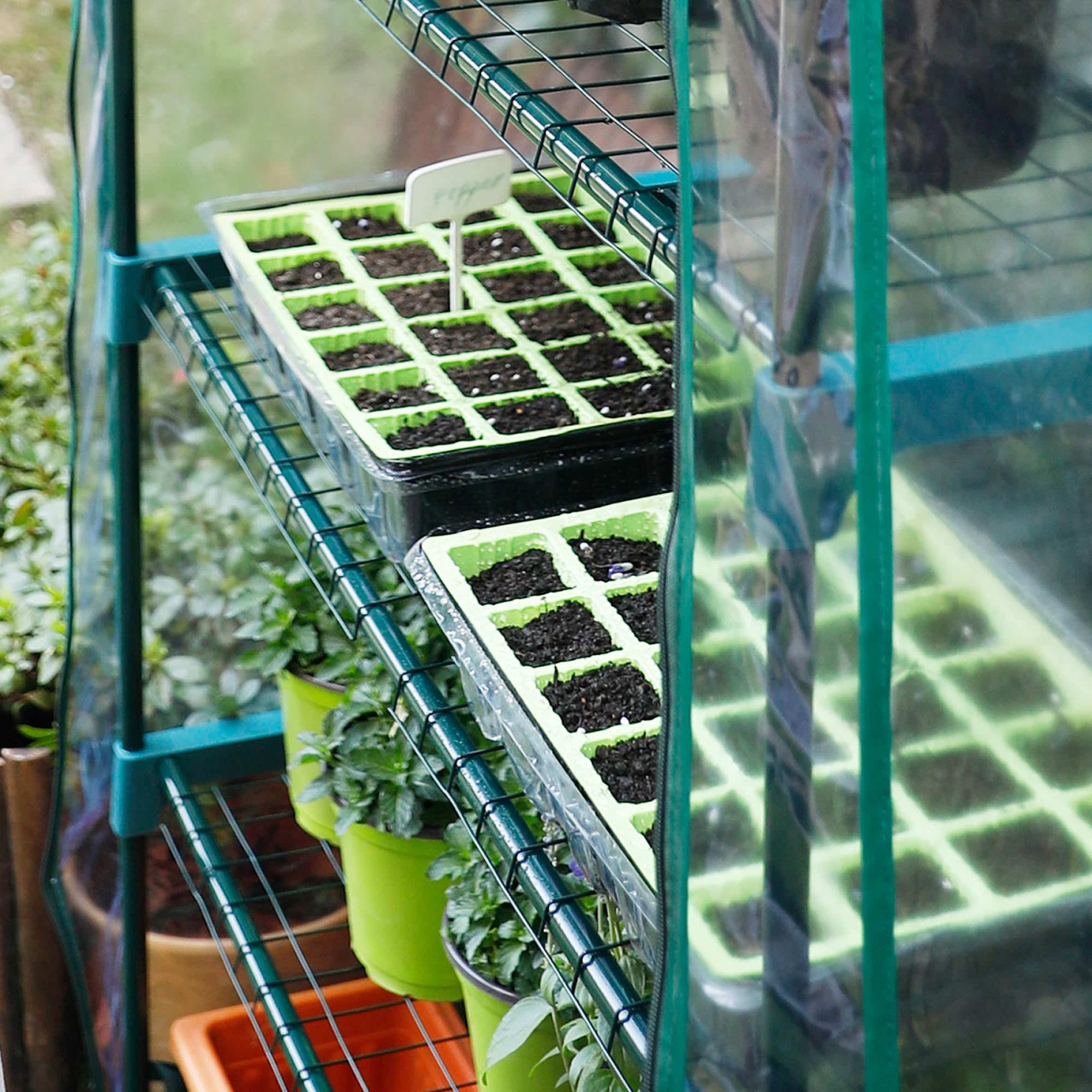 Mini Serre de Jardin 4 Niveaux 102x160x49 cm Couverture PVC Transparente Épaisse,Étagères Démontables,Serre Potager pour Légumes,Semis Serre Tomates de Jardin Exterieur Anti Insectes