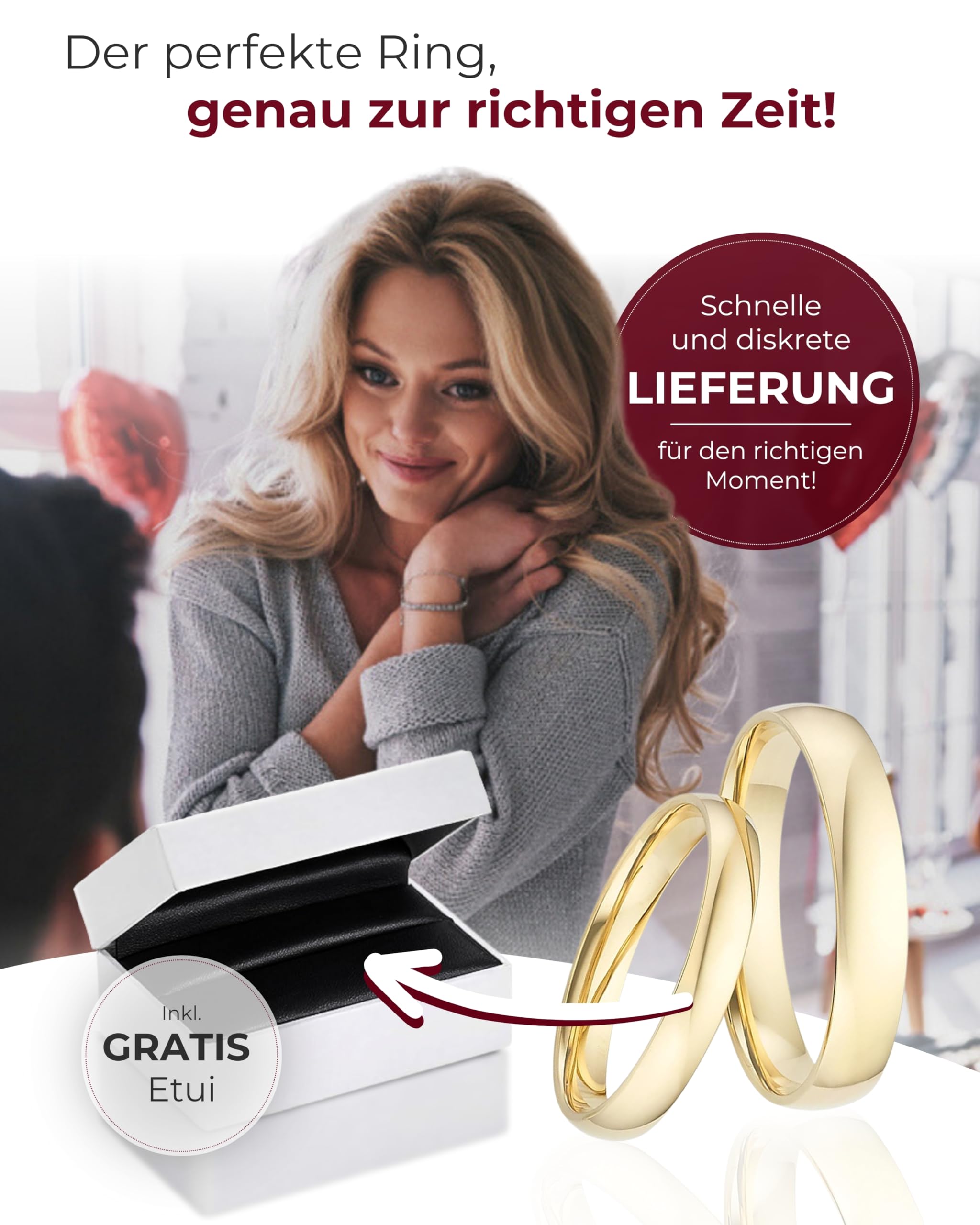 123traumringe Eheringe in 333 Gold I Edle Partnerringe mit Etui I Gravierbare Eheringe mit Ringgröße 50-72mm I Damenring in 3mm Breite + Herrenring in 4mm Breite & 1,3mm Stärke I P21/P22
