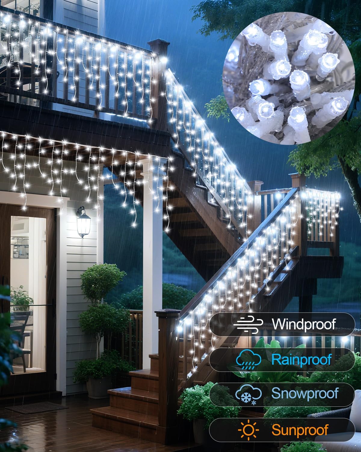 Christmas Ice Lights Outdoor, Cold White 33FT 306 LED 8 Modes Plug in Xmas Tree Decorations Twinkle Fairy Light String with Remote Timer Memory for Roofline Yard Party Wedding Camping Decor