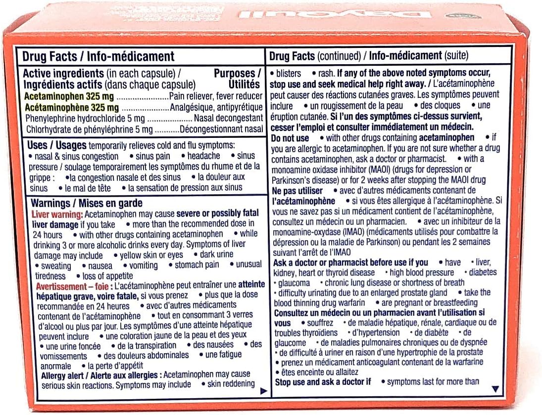 Vicks DayQuil Sinus Liquid Capsules, 24 ct, Non-Drowsy, Relieves Sinus Congestion, Sinus Pain and Sinus Pressure : Health & Household