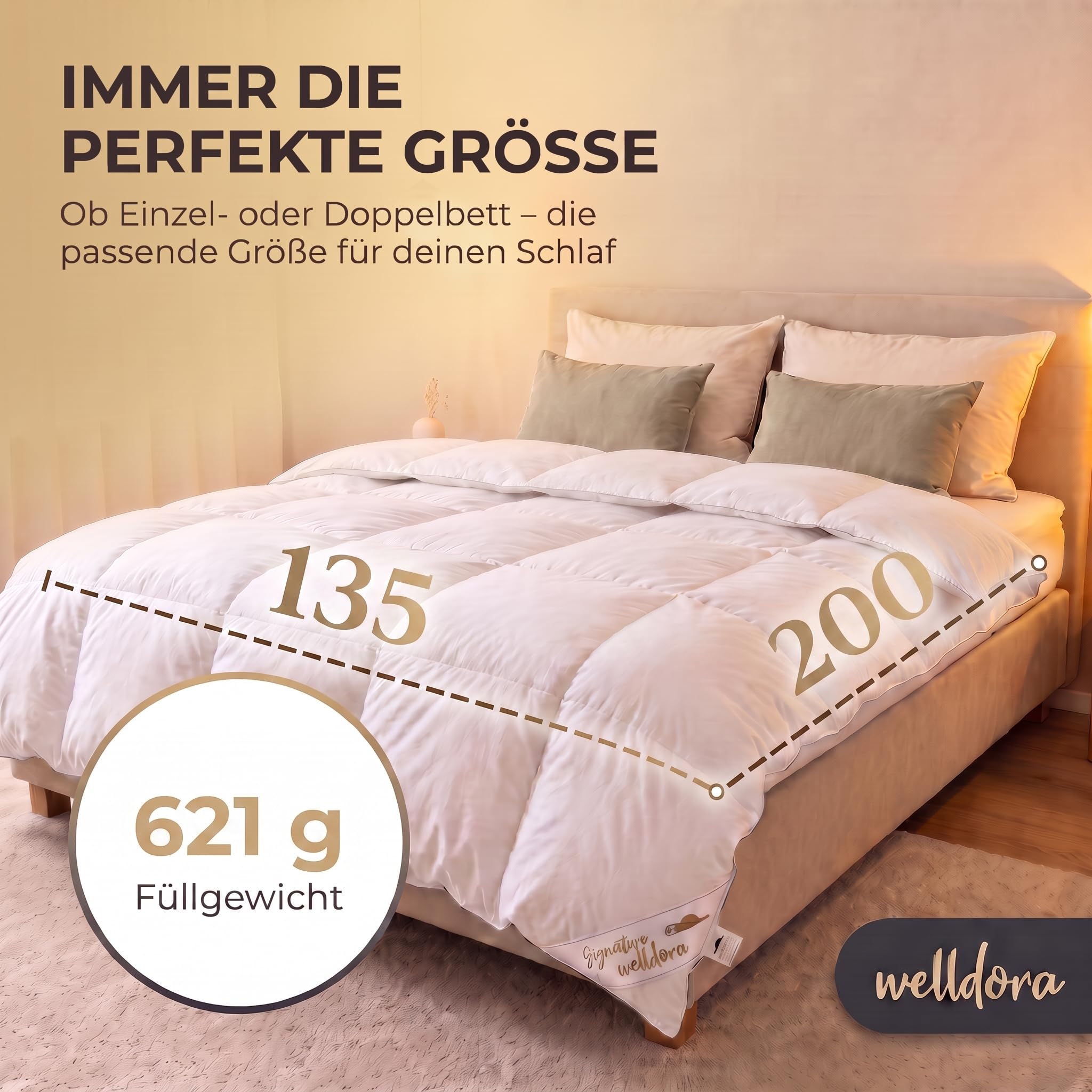 Welldora Signature Daunendecke 135x200 | 90% Daunen | 400TC Baumwollsatin
