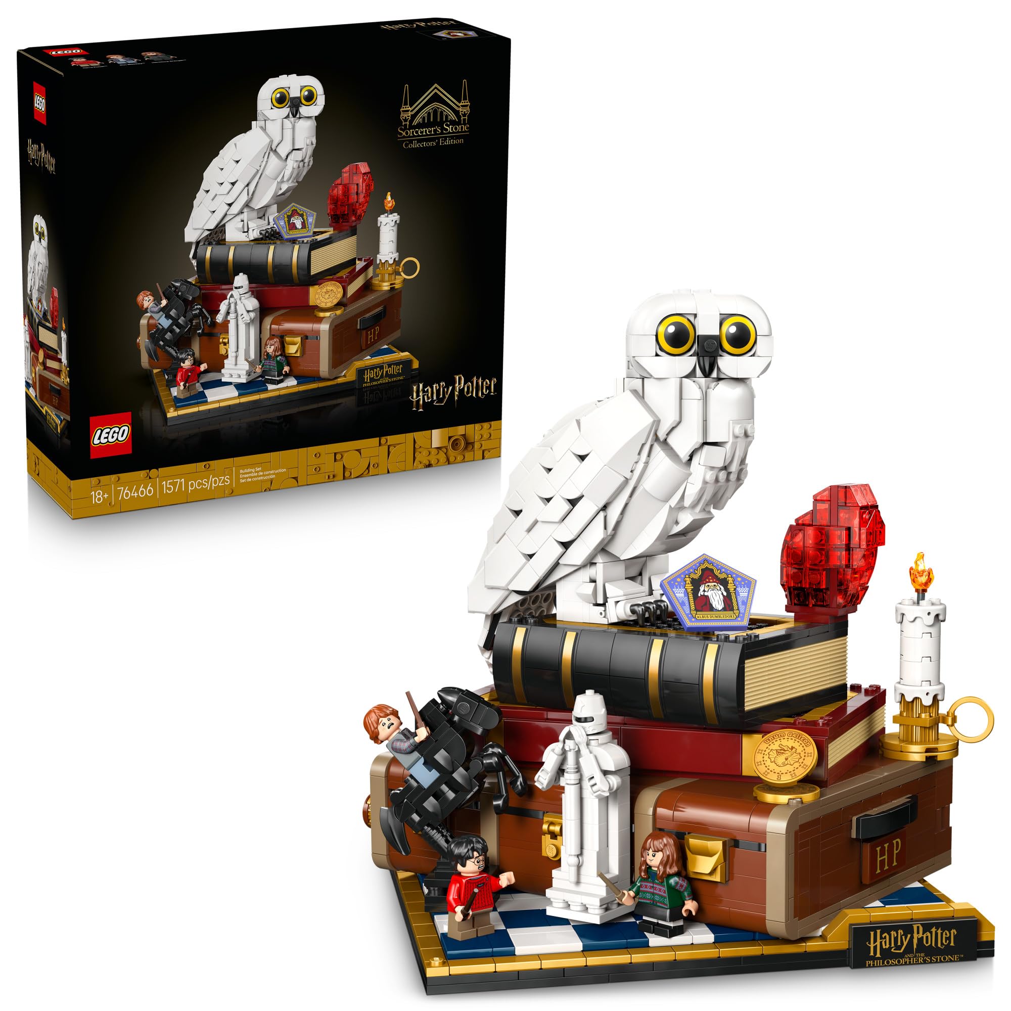 LEGO Harry Potter Sorcerer’s Stone – Collectors’ Edition Building Set for Adults - DIY Craft Kit for Women & Men, Ages 18+ - Buildable Hedwig & 3 Minifigures - Gift Idea for Birthdays - 76466