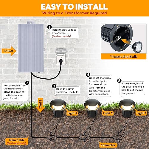 Miniatura 8 de Gardenreet Luces de pozo de latón para exteriores, iluminación LED de bajo voltaje de 12 V, luces de suelo para jardín, camino sin bombilla MR16