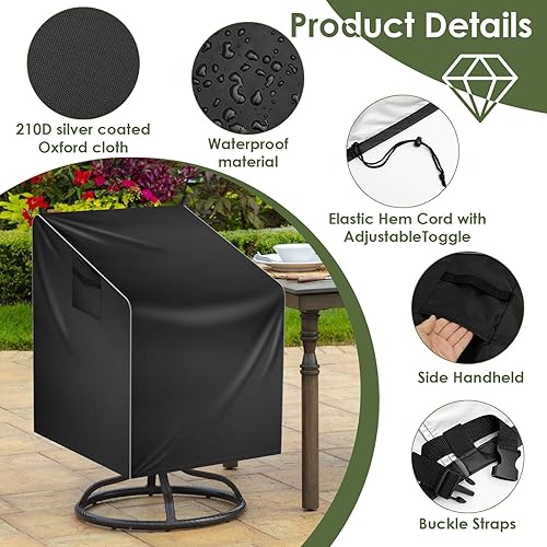 Miniatura 3 de Paquete de 2 fundas para sillas de patio, fundas resistentes al agua, para sillas mecedoras de patio, para muebles de exterior (2)