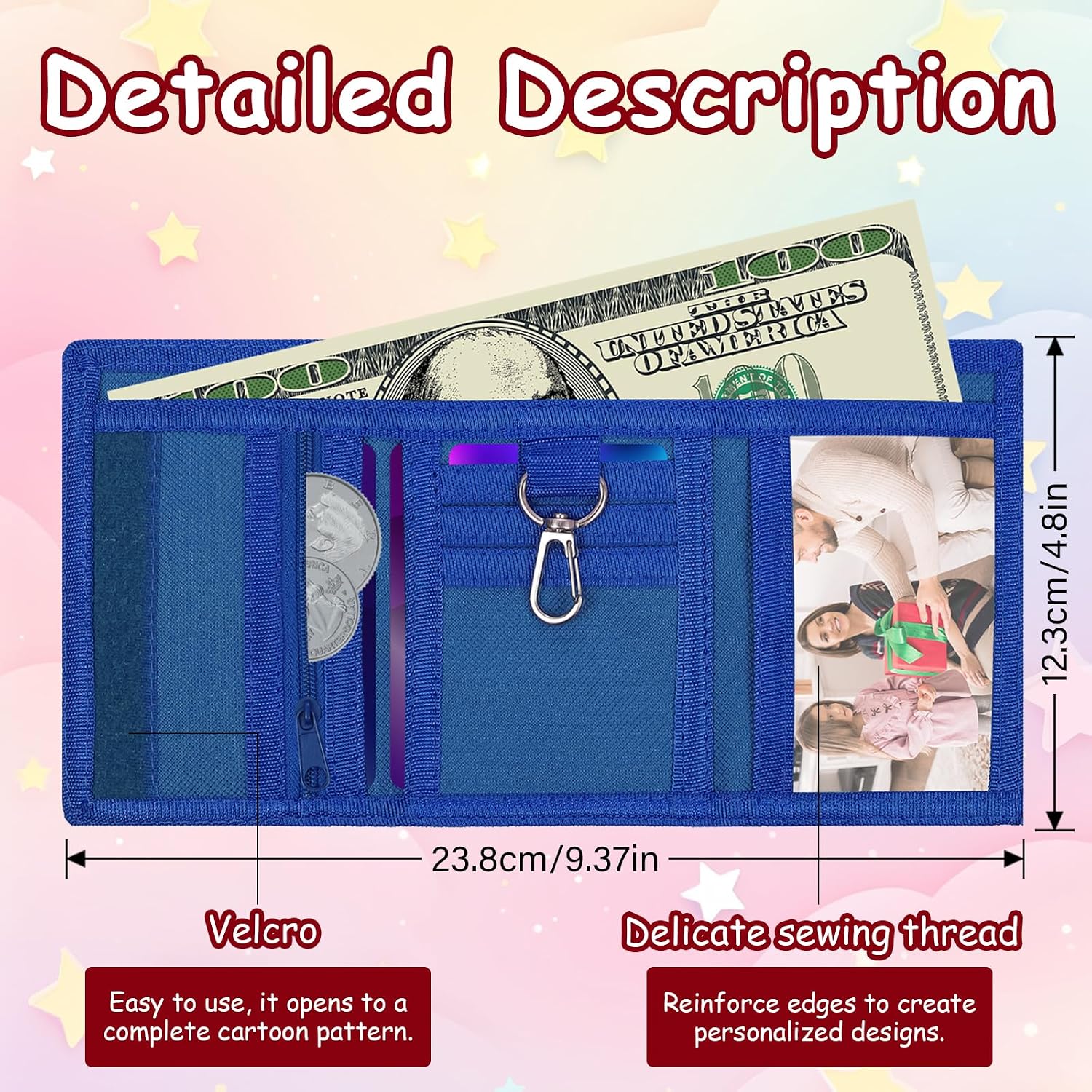 sundee RFID Blocking Wallet,3 Packs Kids Wallet Bulk,Mini Trifold Coin Purse Cartoon Wallet,Front Pocket Wallet with Zipper for Kids,Canvas Outdoor Sports Wallets with Magic Sticker - Blue Game