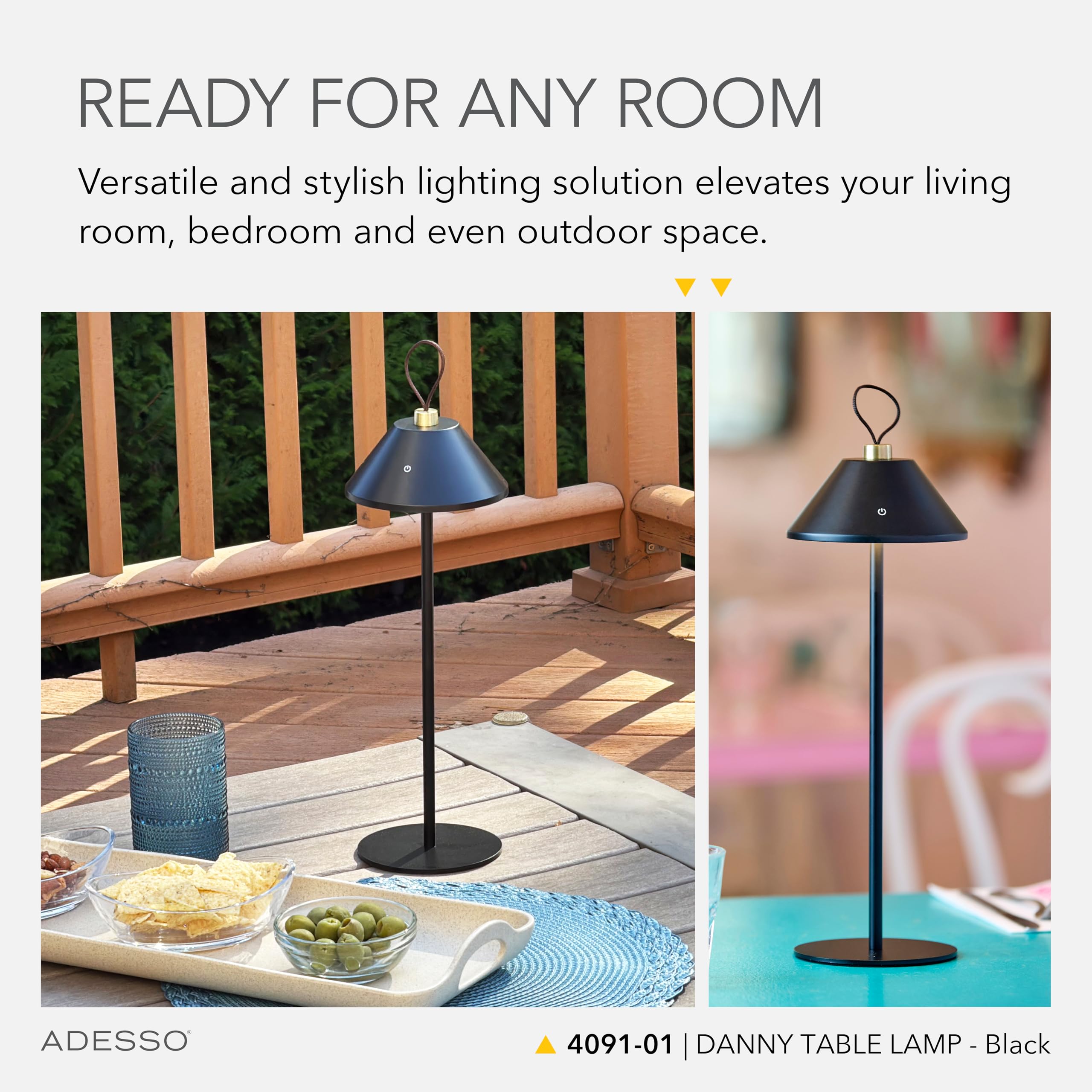 Adesso Cordless Table Lamp with 3-Level Touch Dimmer & Built-in