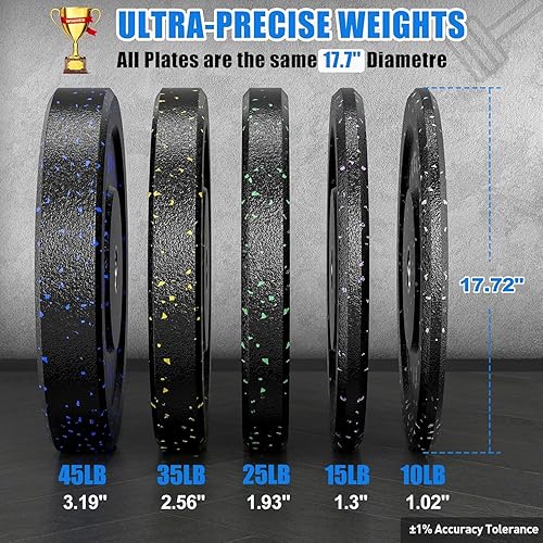 Miniatura 7 de XDDIAS Placas de parachoques de 2 pulgadas, juego de discos de peso olímpicos de goma para entrenamiento de fuerza en el gimnasio en casa, 20-260