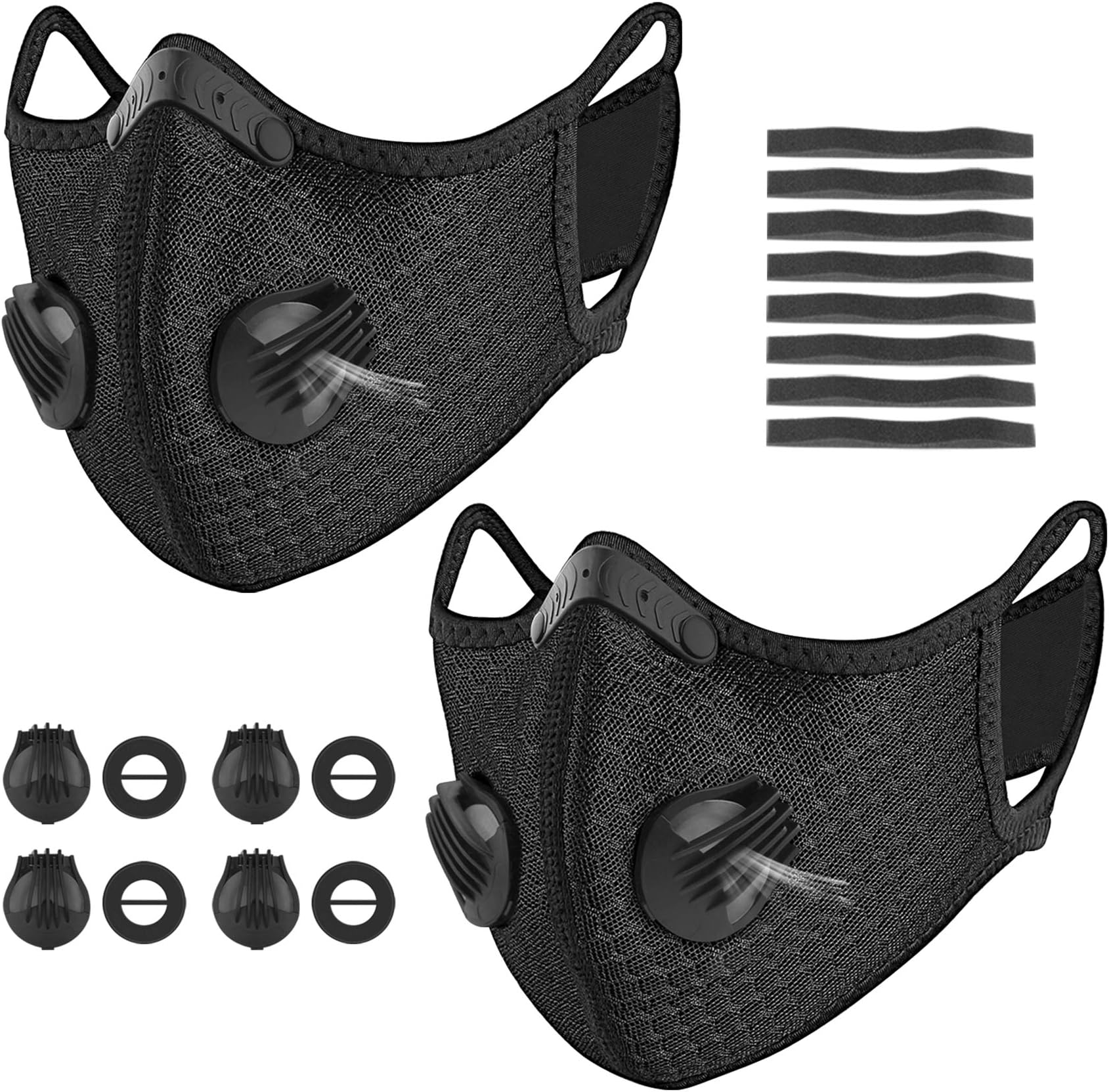 kungfuren 2 Sets Sports Cycling Masks with Activated Carbon Filter, Cycling Mask with 4 Breathing Valve and 8 Soft Foam Padding for Women Man Running