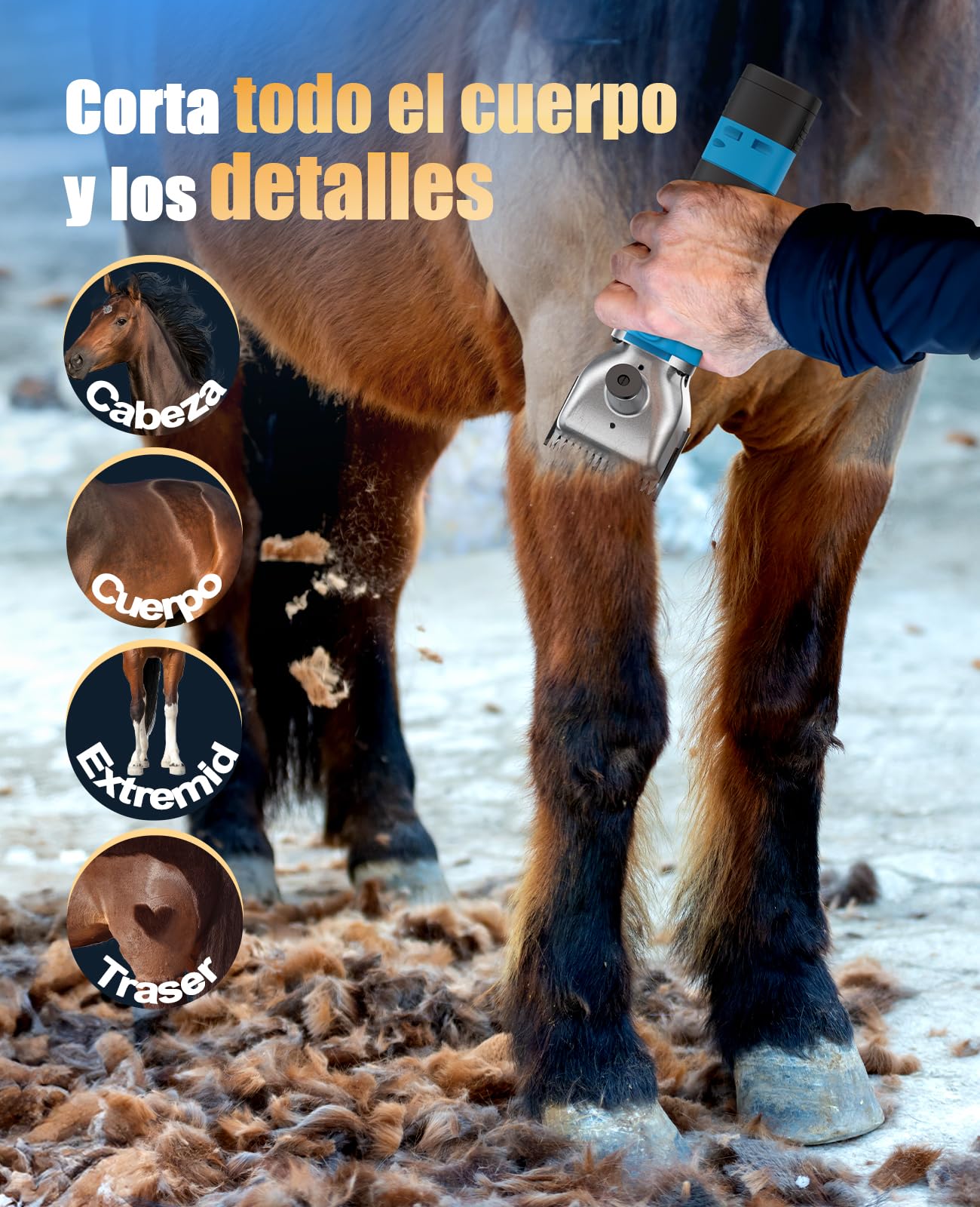 oneisall Maquina pelar Caballos de 2 Bateria, Profi Esquiladora Caballos para Pelo Grueso y Enmarañado, Maquina esquilar Caballos con motor potente de 2400 PRM/MIN, Apto para todo el cuerpo (Azul)