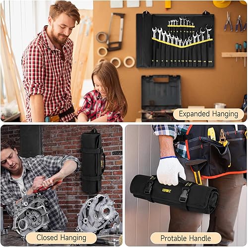 Miniatura 6 de Organizador de rollos de llaves, bolsa enrollable para llaves con 23+1 bolsillos, rollo de herramientas resistente para llaves métricas y SAE, bolsa