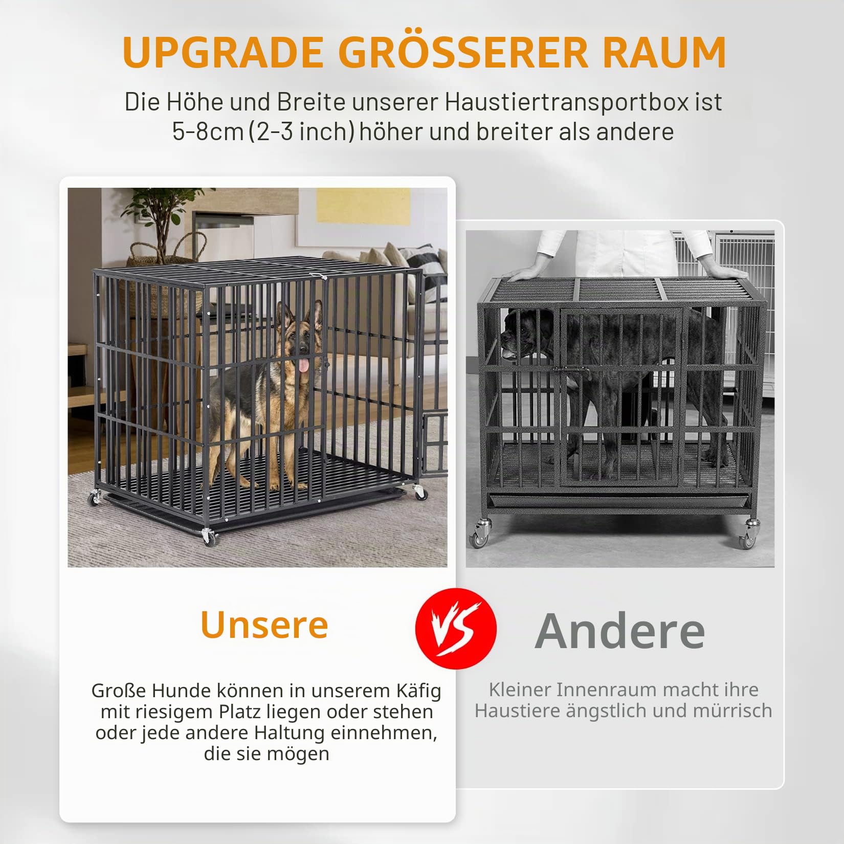 BingoPaw Hundekäfig XXL Transportbox Schwerlast: Hundebox große Hunde Metall Gitterbox Hundetransportbox mit 3 Türen, 4 Rollen und Bodenschale, 117x78x93.5cm
