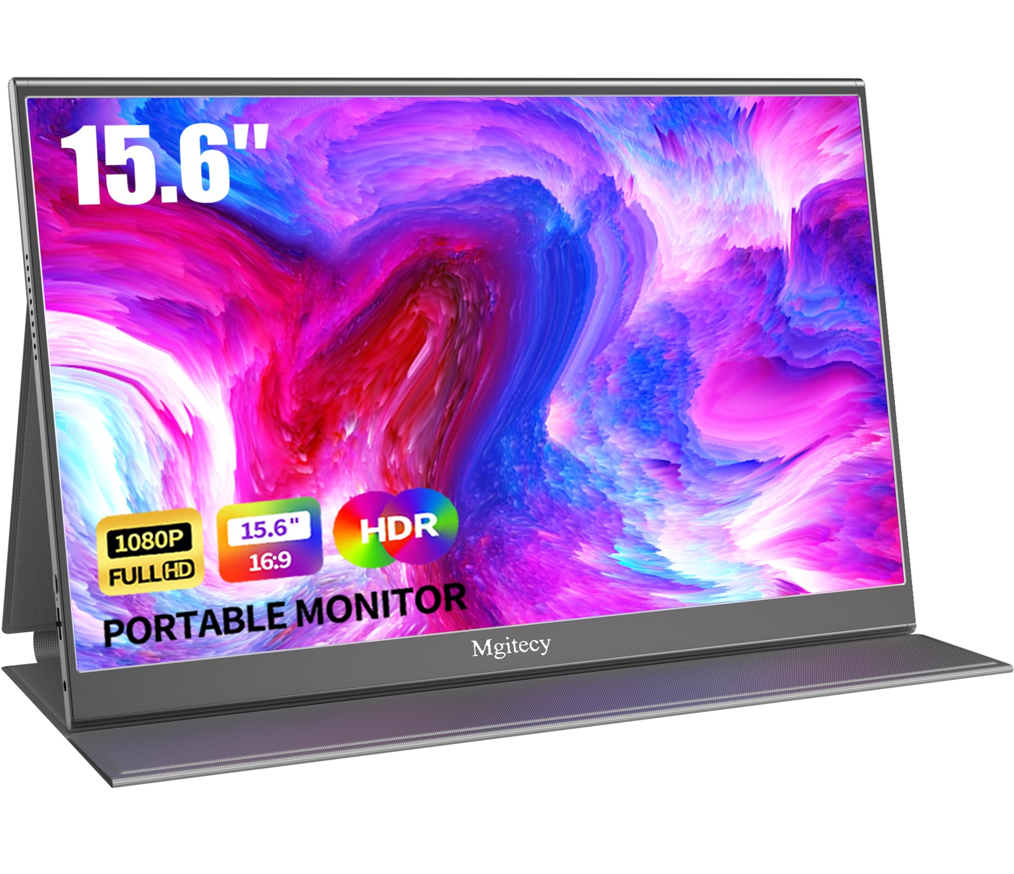 Mgitecy Portable Monitor for Laptop, 15.6inch IPS 1080P FHD USB C HDMI Travel Monitor Ultra-Slim IPS Display w/Smart Cover & Dual Speakers Extra Screen for Laptop Pc Phone Mac Xbox Ps5/Ps4 Switch