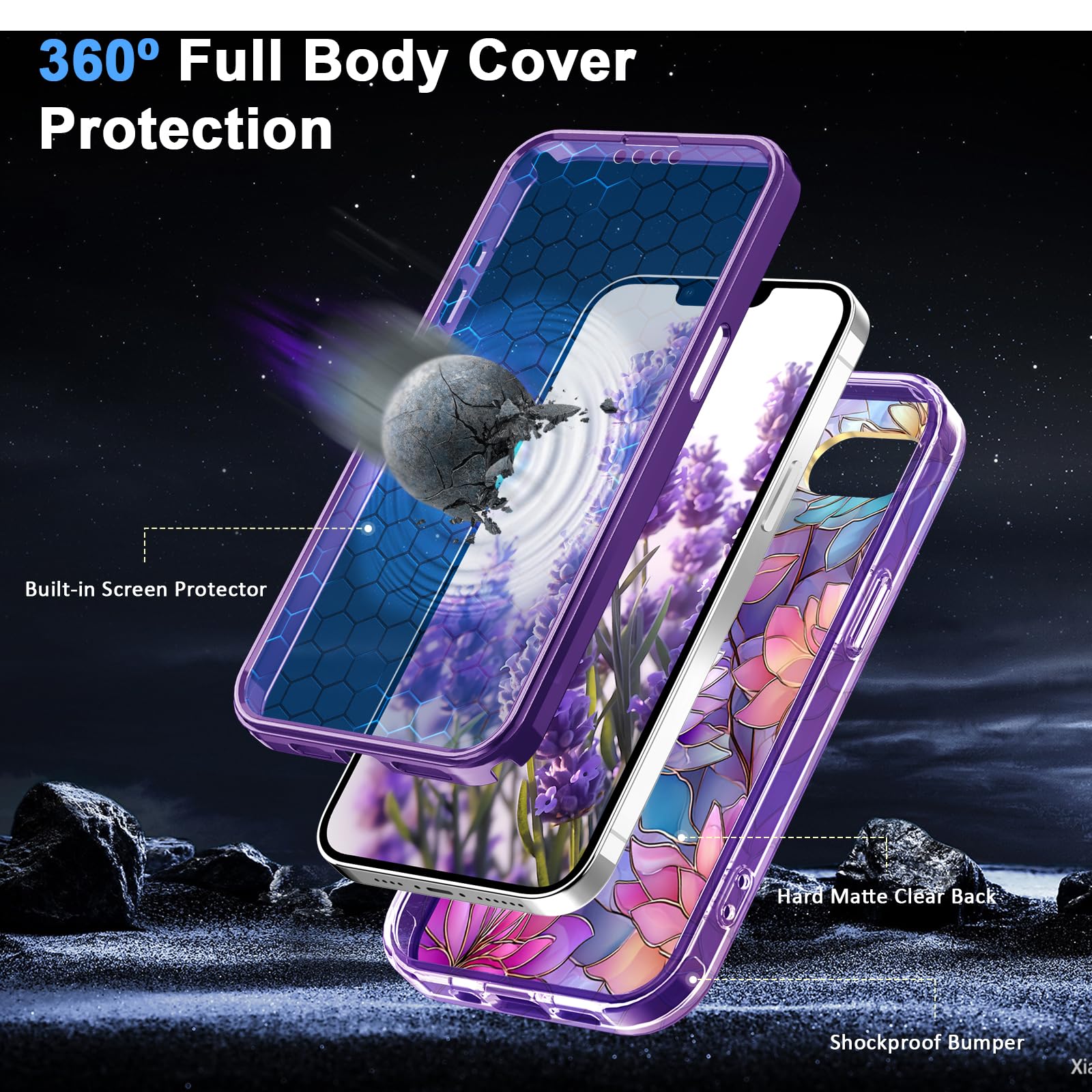 Custodia per iPhone 17e/16e con pellicola proteggi schermo-Lotus | Graziosa custodia con supporto magnetico invisibile [compatibile con MagSafe] Custodia militare integrale antiurto per donne