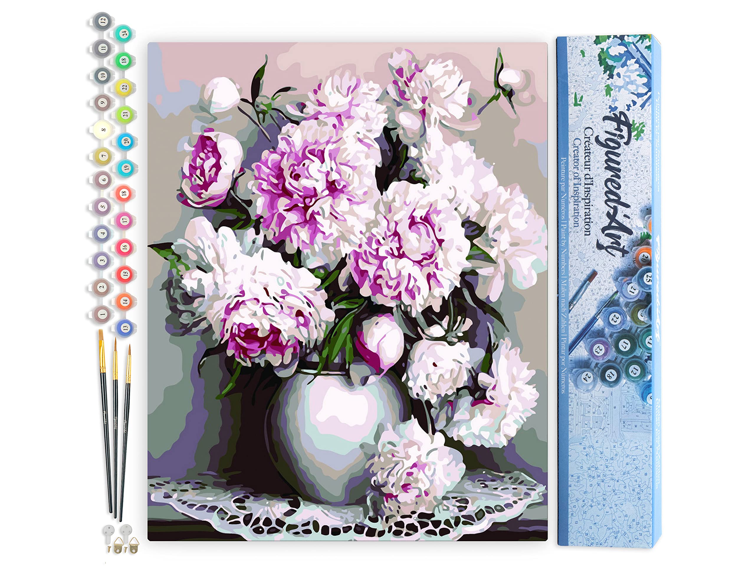 Figured'Art Paint by Numbers for Adults Vase of Peonies 40x50cm - Craft Art Painting DIY Kit Rolled Canvas Without Frame