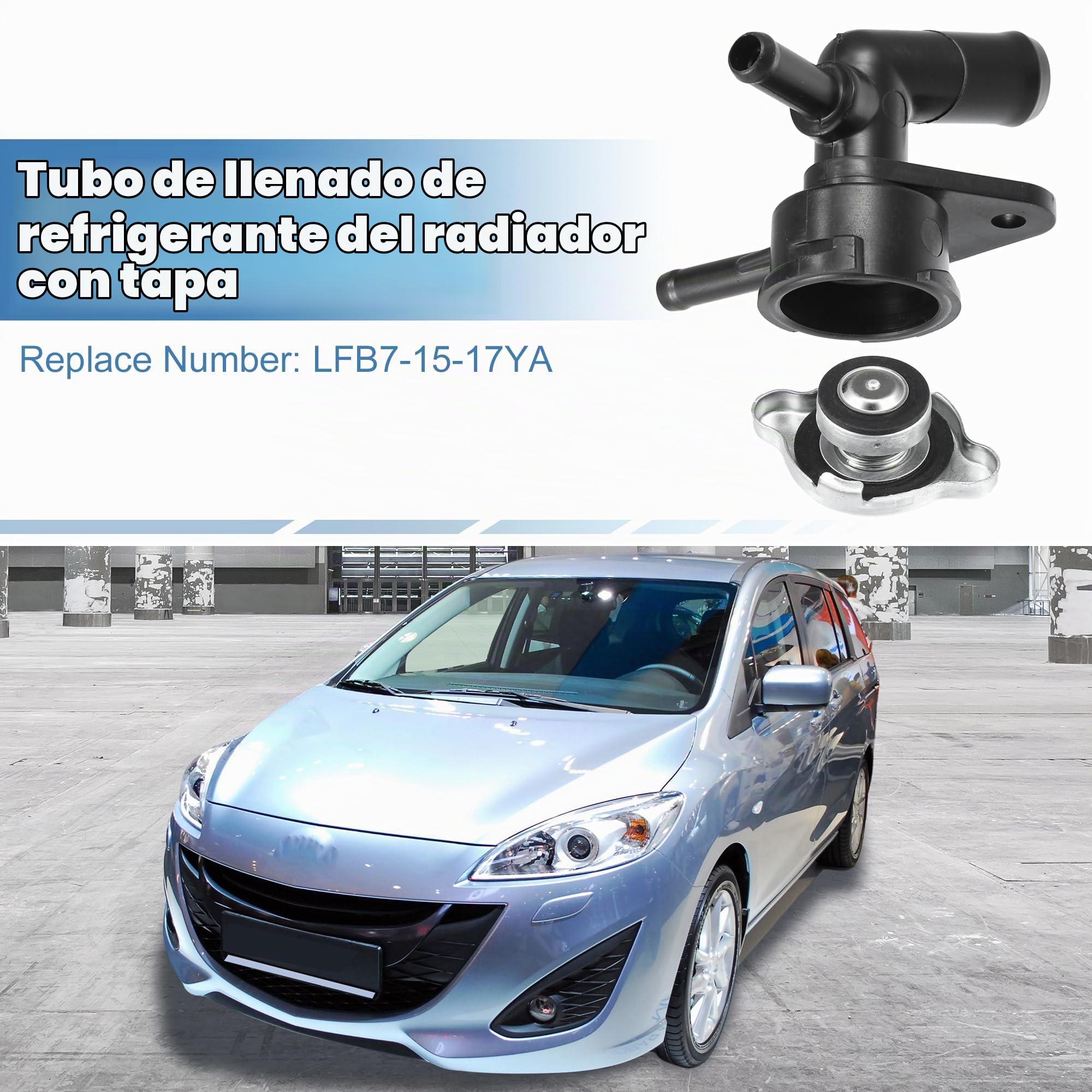 QUARKZMAN Tapa Del Radiador Del Motor Para Mazda 5 2.3L L4 06-10 1 Kit | Lfb71517Ya, Metal Y Plástico, Negro, Incluye 1 Tubo Y 1 Tapa, Resuelve Sobrecalentamiento