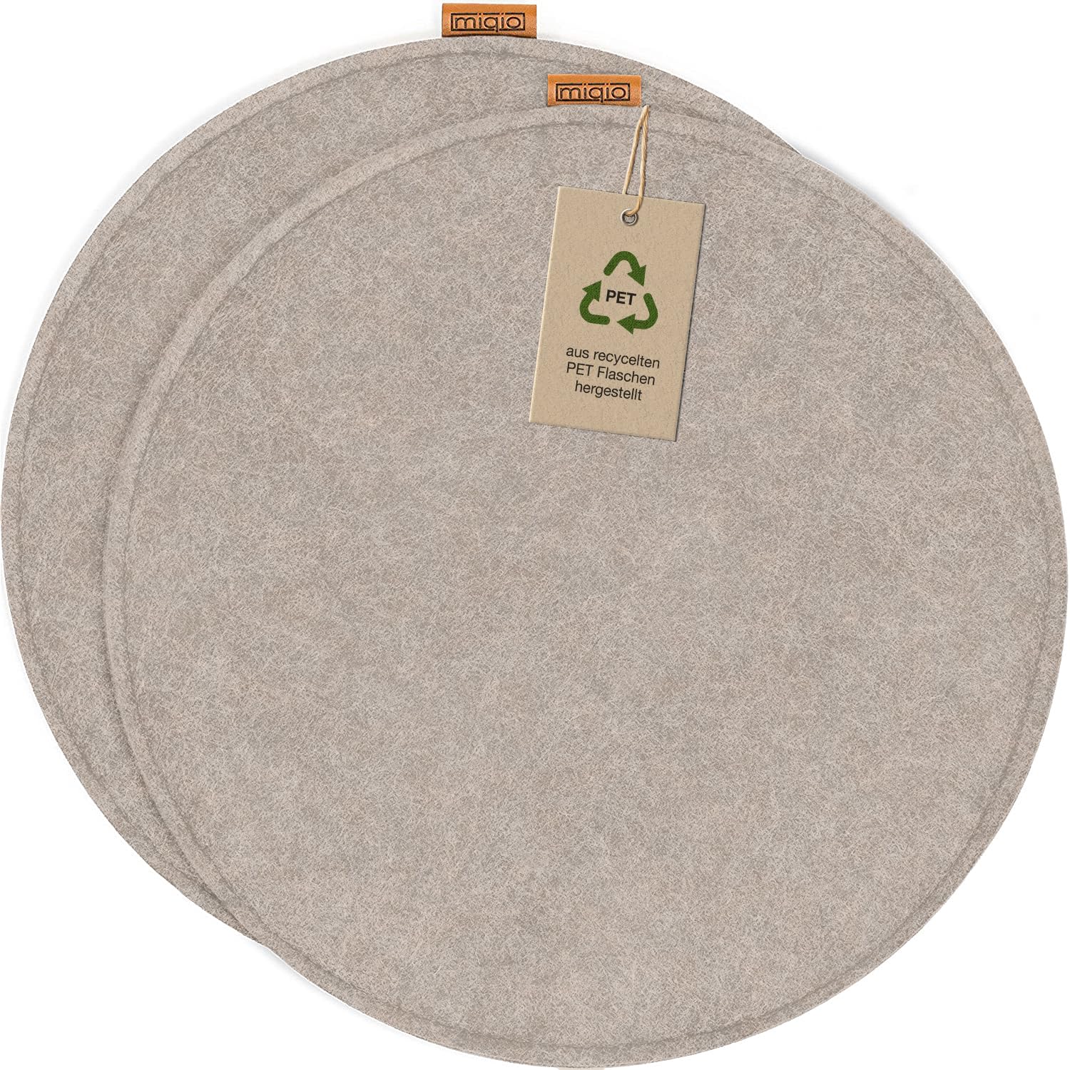 Miqio Design - Cuscino per sedia rotondo in feltro con spunzoni antiscivolo, realizzato in modo sostenibile da bottiglie di PET riciclate, 35 x 35 cm, set di 2 cuscini per sedia lavabili, copertura