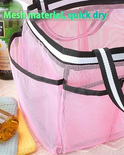 Miniatura 7 de Organizador de ducha de malla portátil para dormitorio universitario, camping, viajes, gimnasio (rosa)