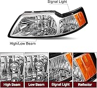 Vista 3 de JSBOYAT Par de montaje de faros delanteros para Ford Mustang 1999-2004 [tipo halógeno de fábrica] Par de repuesto de faros delanteros estilo OE