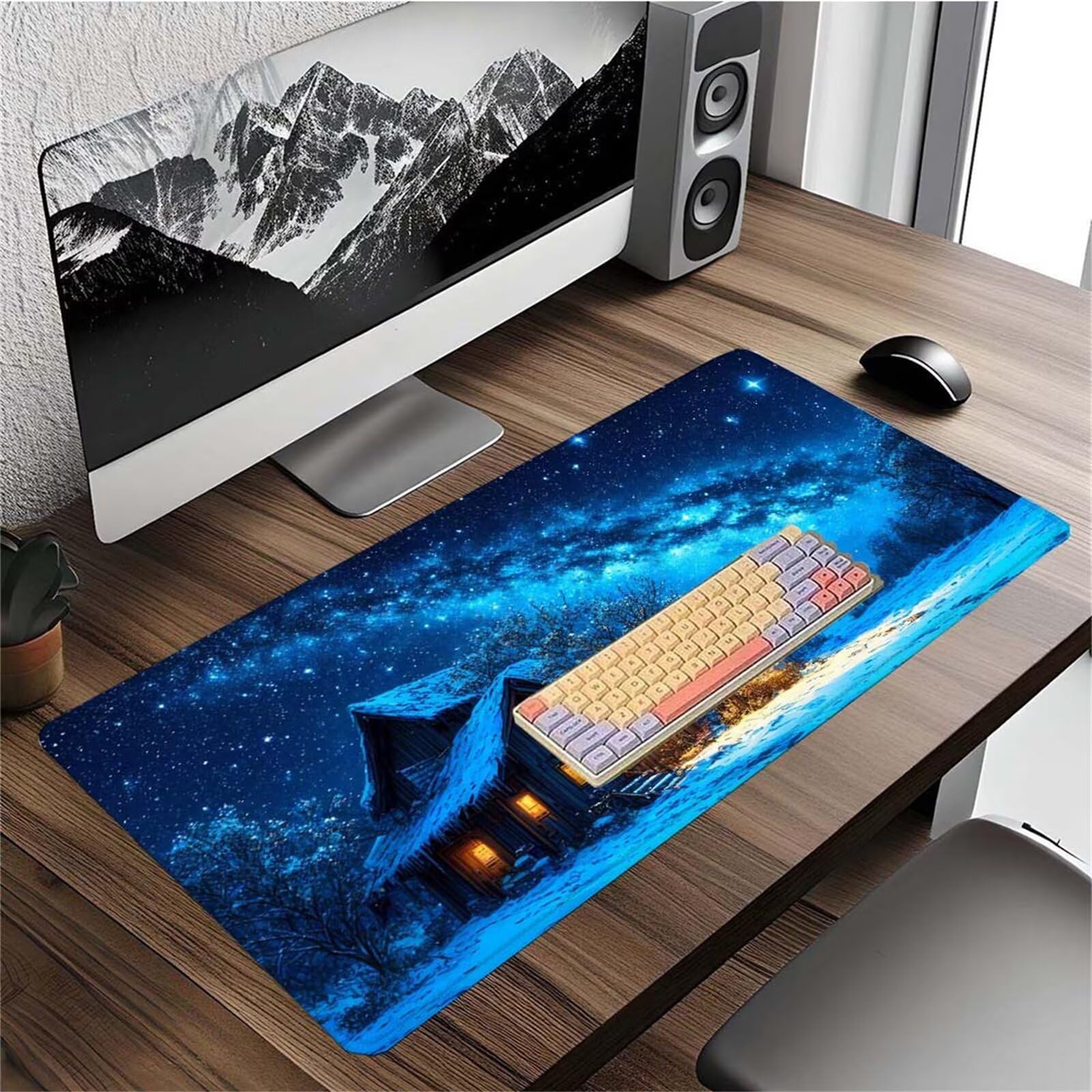 Alfombrilla Ratón Árbol Cabina Alfombrilla Ratón XXL 1400x600x3mm Mouse Pad Resiste Salpicaduras, Extendida de Gran Tamaño con Bordes Cosidos, Mejora la Precisión y la Velocidad, Antideslizante y-441