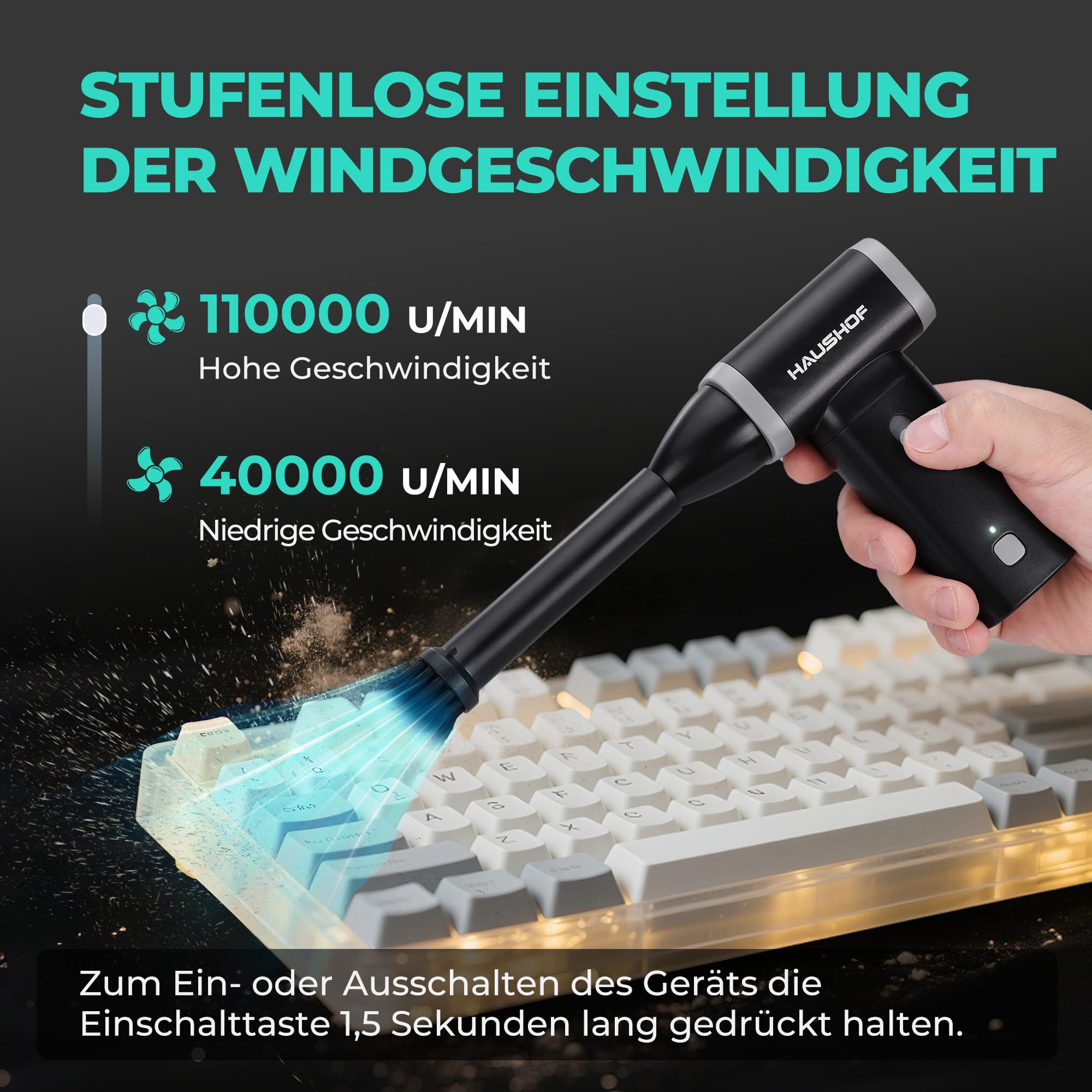 HAUSHOF Mini Elektrische Staubgebläse, Stufenlose 110000 RPM Air Duster, 235g USB-C Wiederaufladbares PC Reinigungsset, Leicht & tragbar Staubbläser für Tastatur, Auto, Sofa, Outdoor,Schwimmring