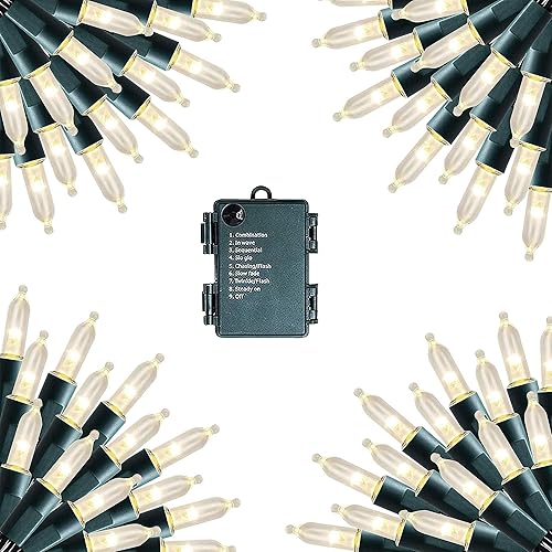 Miniatura 10 de Dazzle Bright 50 luces LED de Navidad que funcionan con bateo, mini tira de luces impermeables de 16 pies con 8 modos para Navidad, interiores,