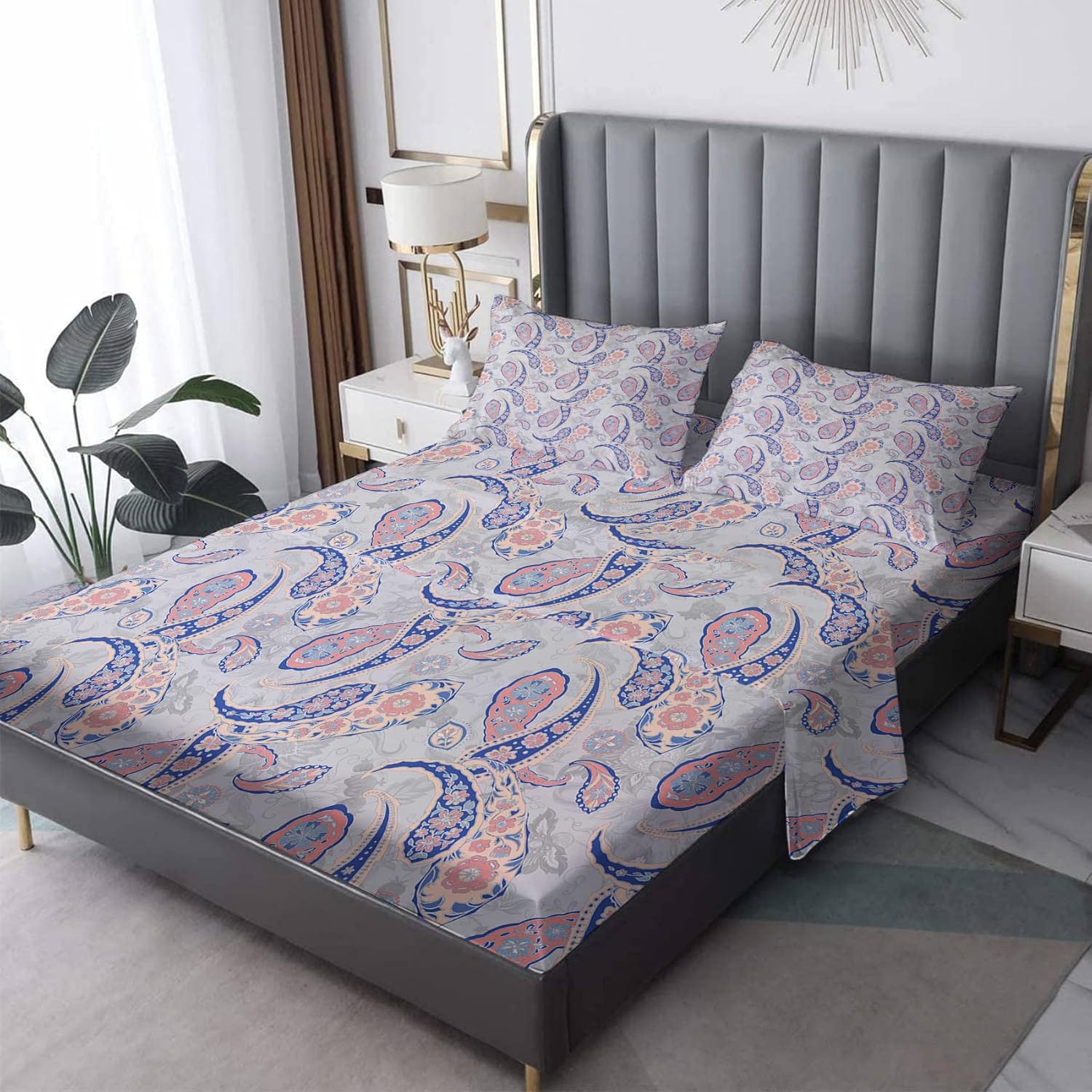 NIYAKA Paisley Sheets King Size Pattern Bed Sheets Set