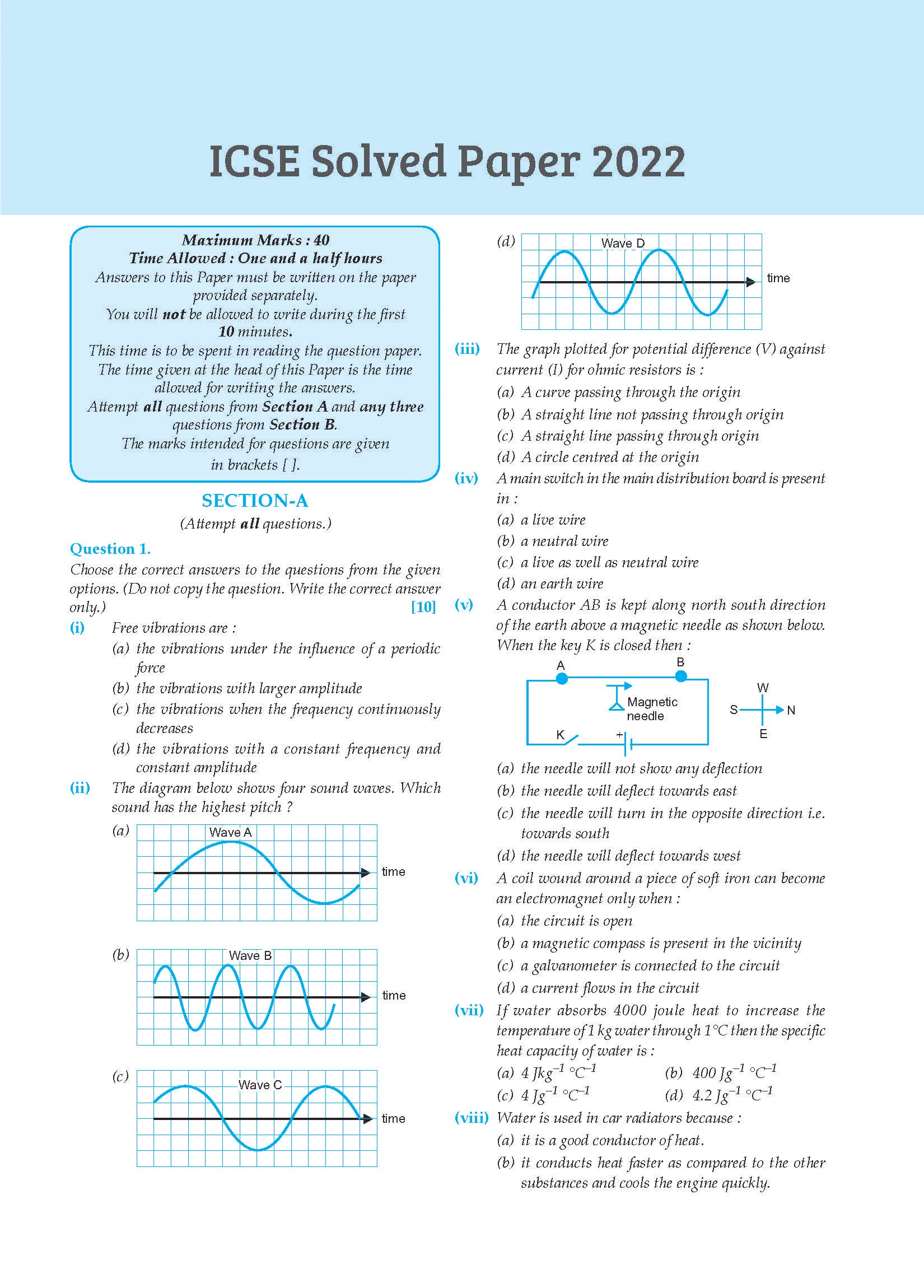 Oswal - Gurukul Physics Most Likely Question Bank : ICSE Class 10 2024 Exam 4