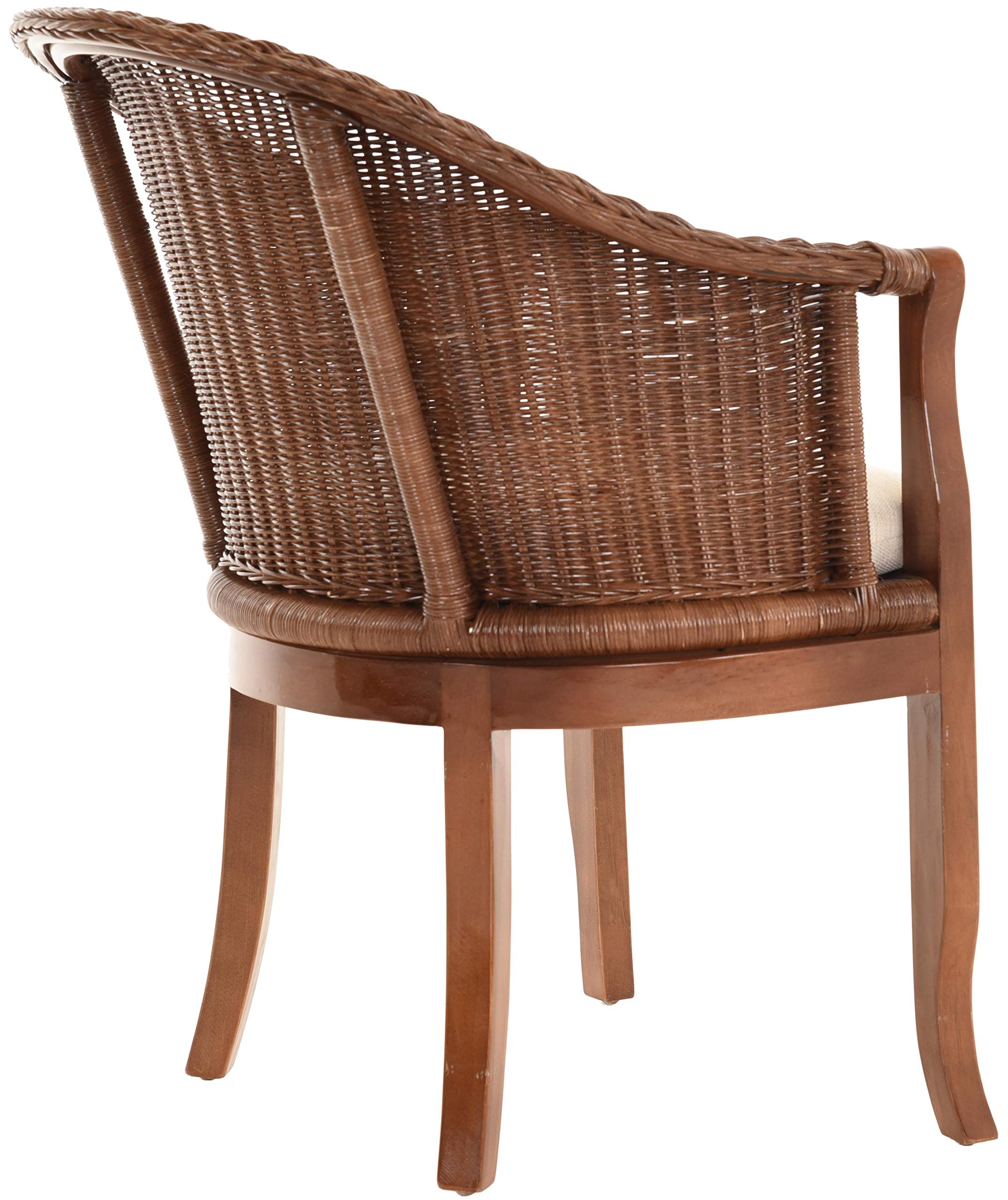 korb.outlet Rattan-Sessel mit Holzbeinen, Sessel aus echtem Rattan - Rattanstuhl Club (Dunkelbraun, mit Polster)